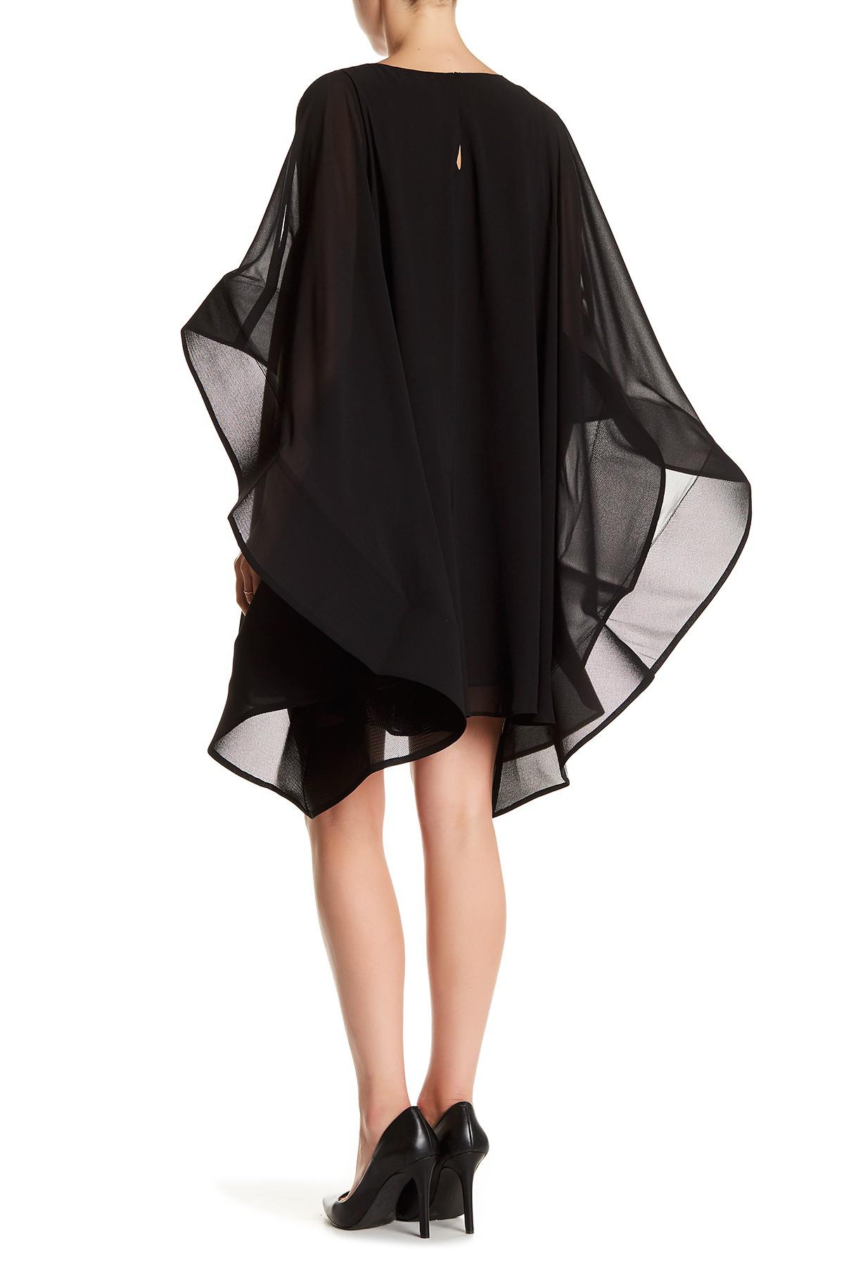 Gracia Wide Ruffle Sleeve Sheer Tunic Dress in Black | Lyst