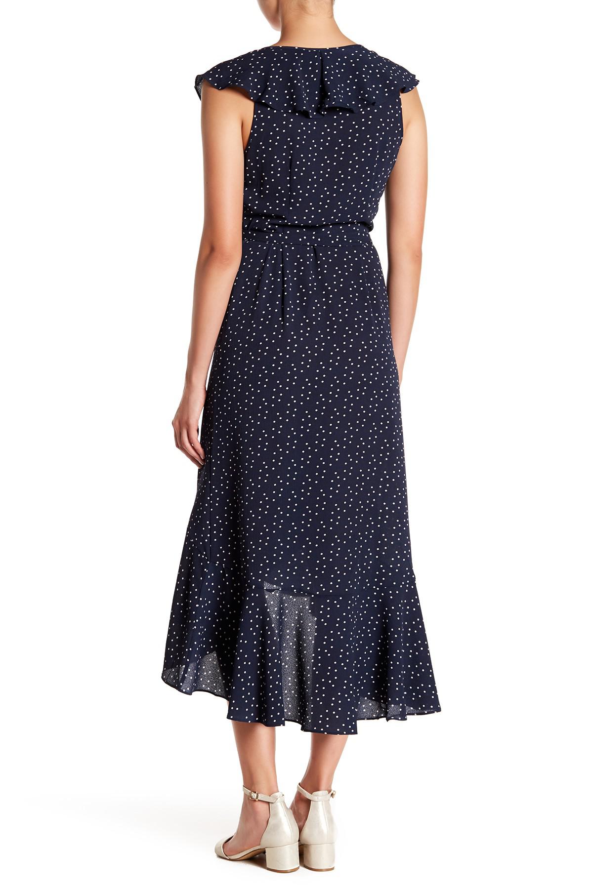 max studio ruffle wrap midi dress