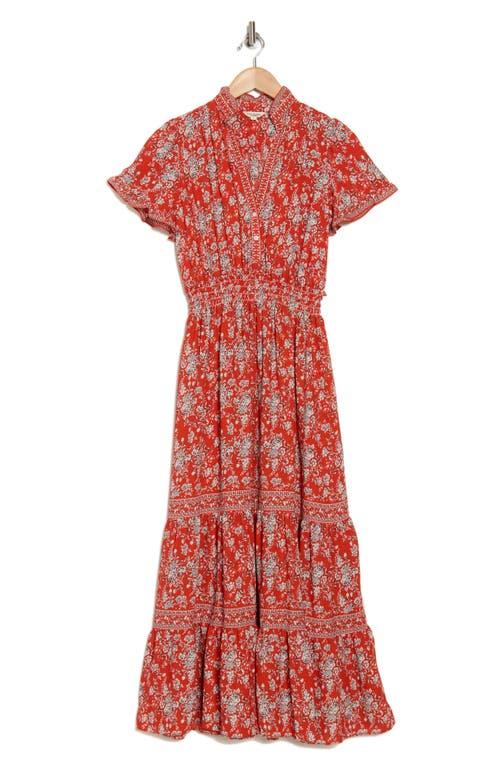 Max Studio Smocked Flutter Sleeve Maxi Dress in Red | Lyst