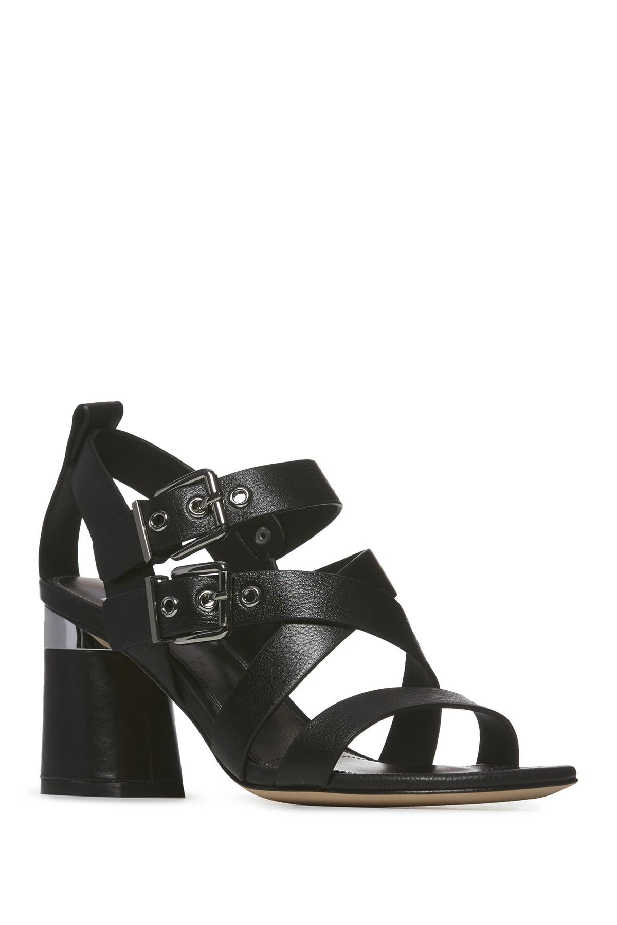 PAIGE Leather Jaden  Metallic Heel Sandal  in Black Lyst