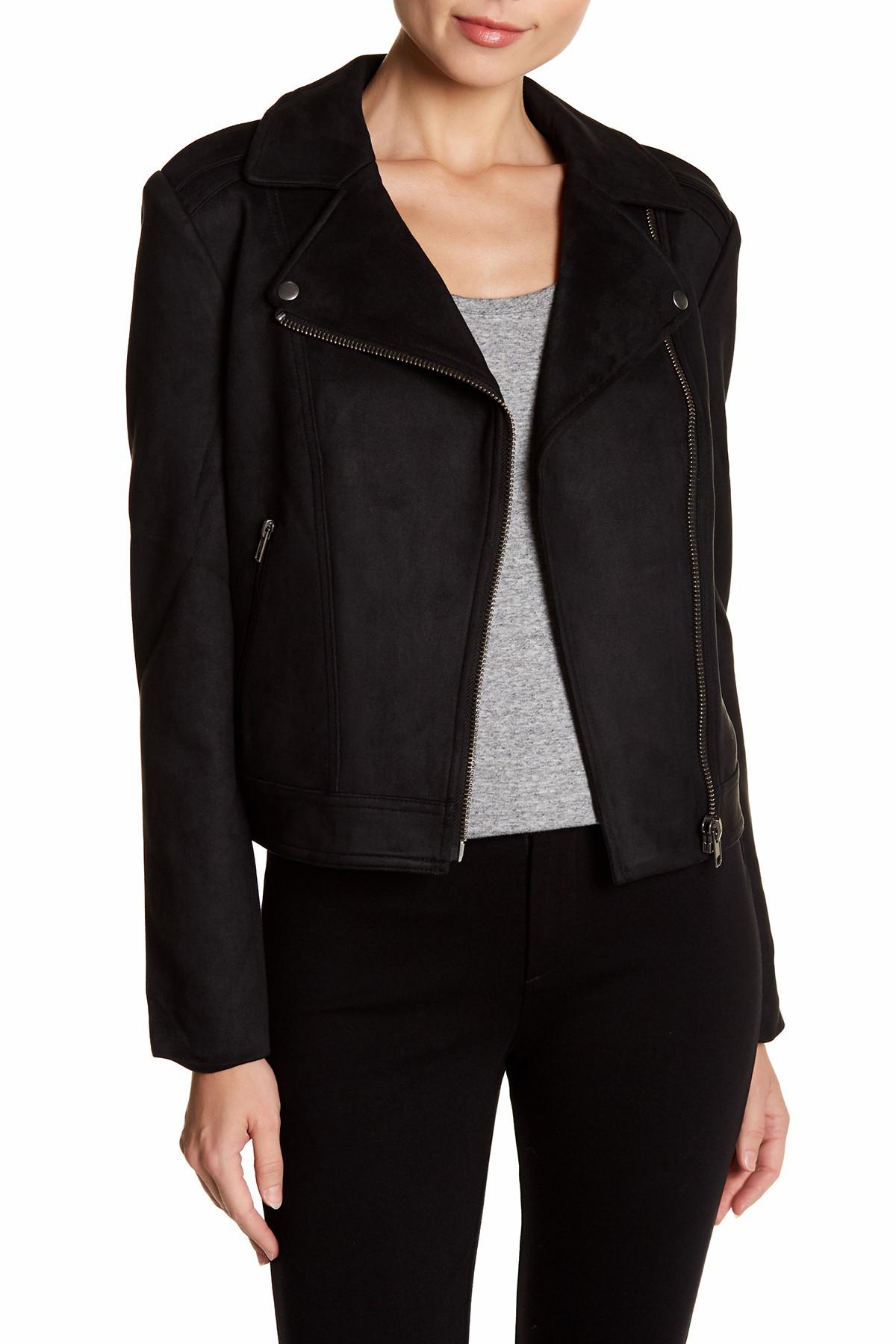 Philosophy Apparel Faux Suede Moto Jacket in Black | Lyst