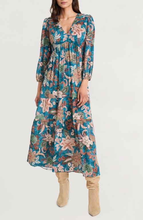 The Good Journey Floral Long Sleeve Empire Waist Tiered Maxi Dress in Blue  | Lyst