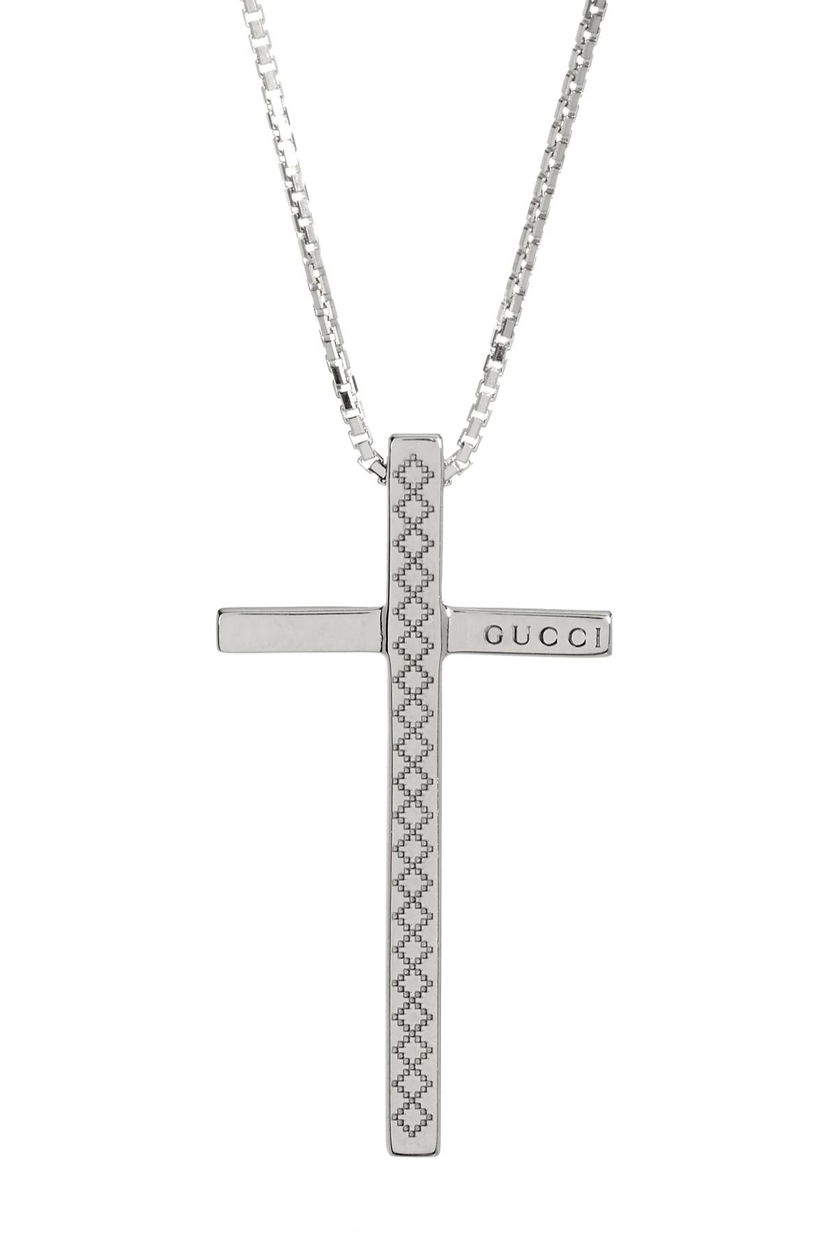 Gucci 18k White Gold Diamantissima Cross Necklace - Lyst