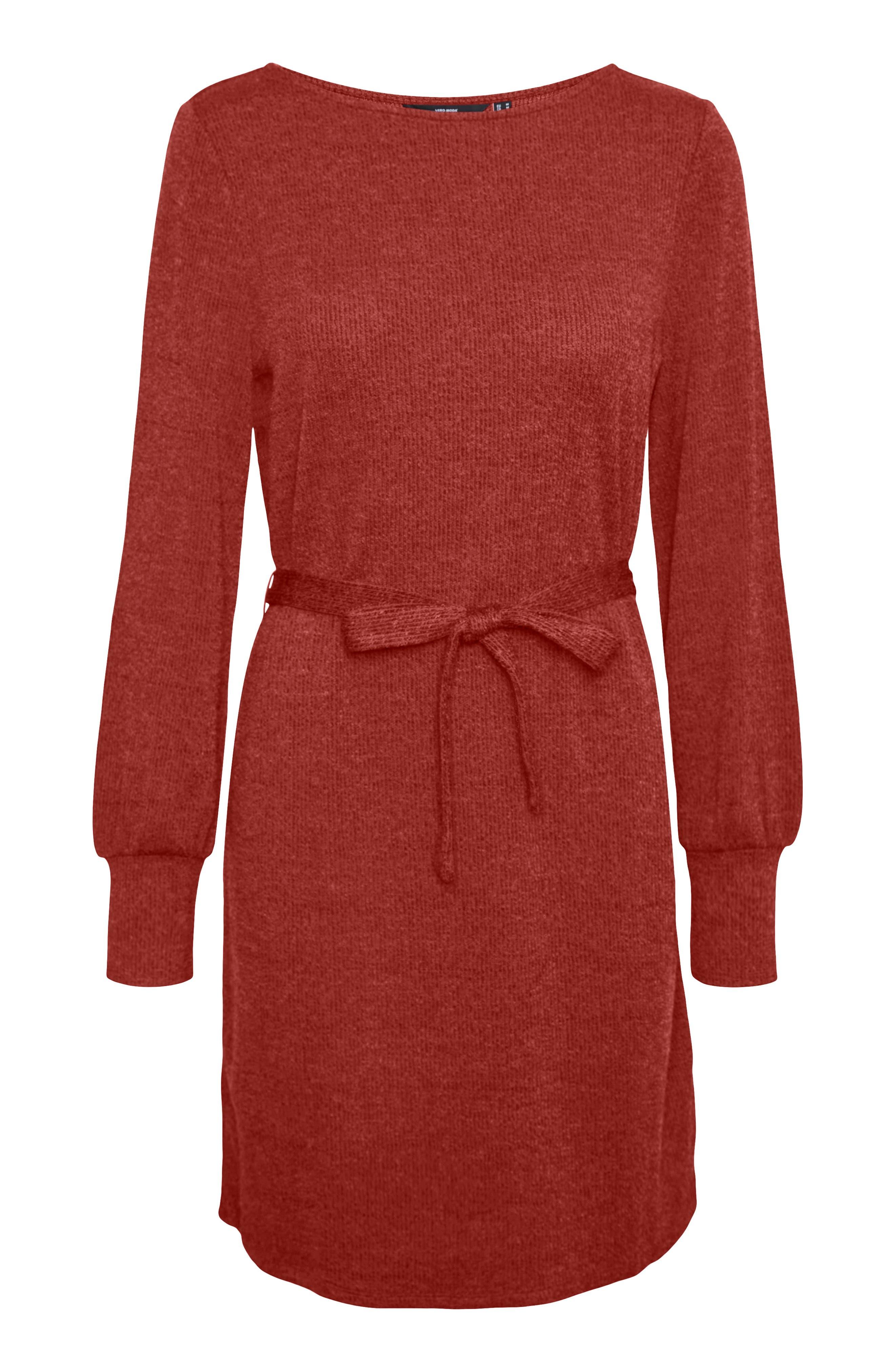 Vero Moda Otea Long Sleeve Tie Waist Dress in Red | Lyst