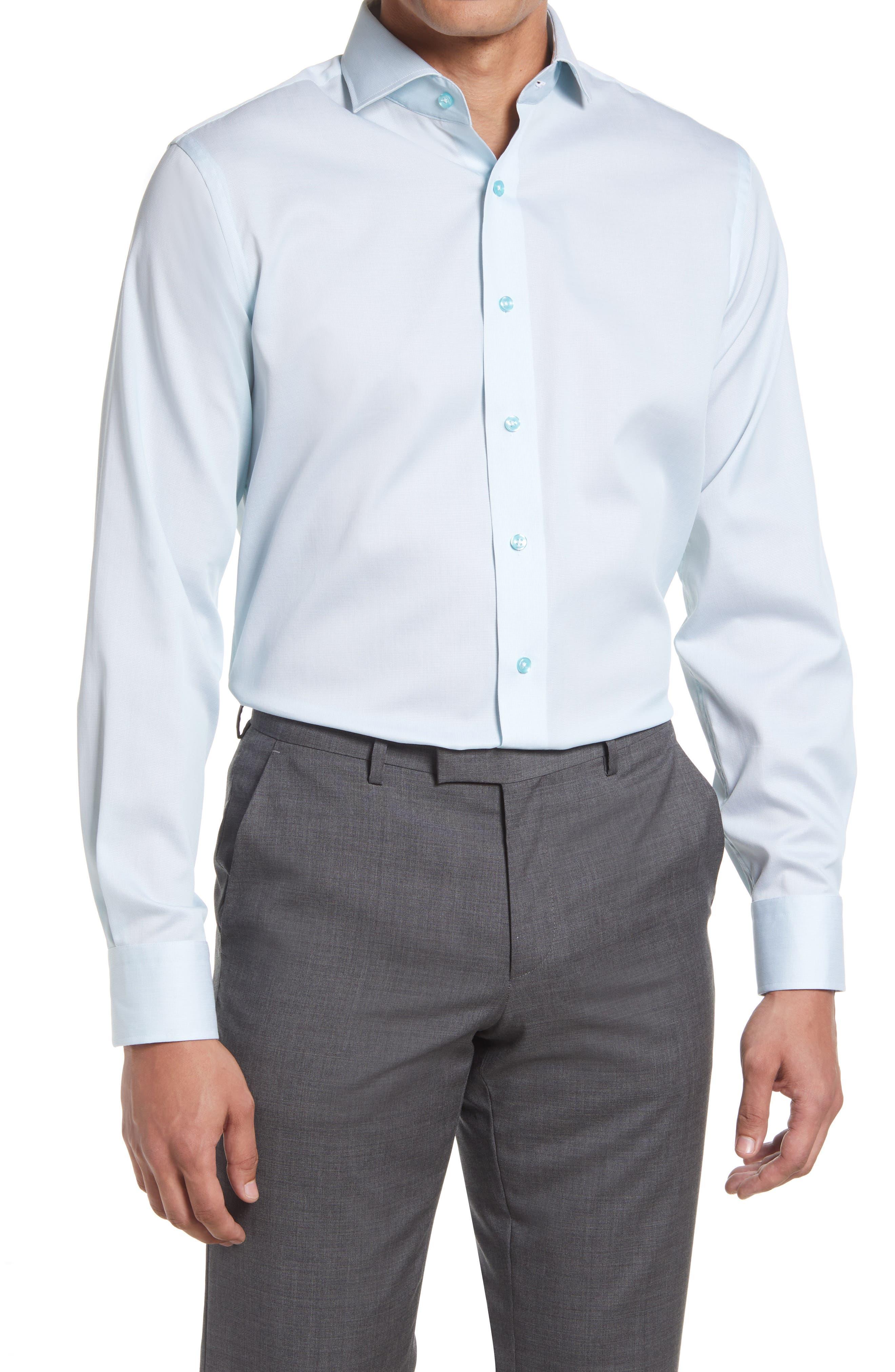 Lorenzo Uomo Trim Fit Textured Microgrid Dress Shirt in White for Men ...