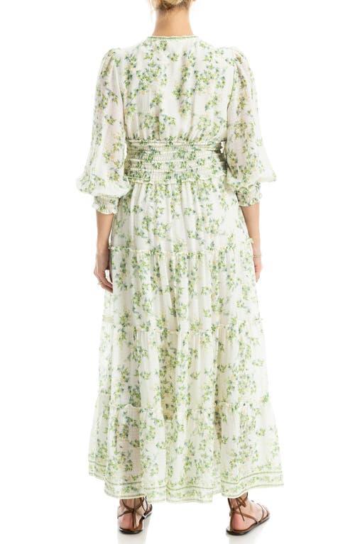 chinese dress ladies Max Studio Women's 3/4 Sleeve Tiered Maxi Dress, Blue Floral Paisley Band,  Small at Amazon Women's Clothing store main image 1
