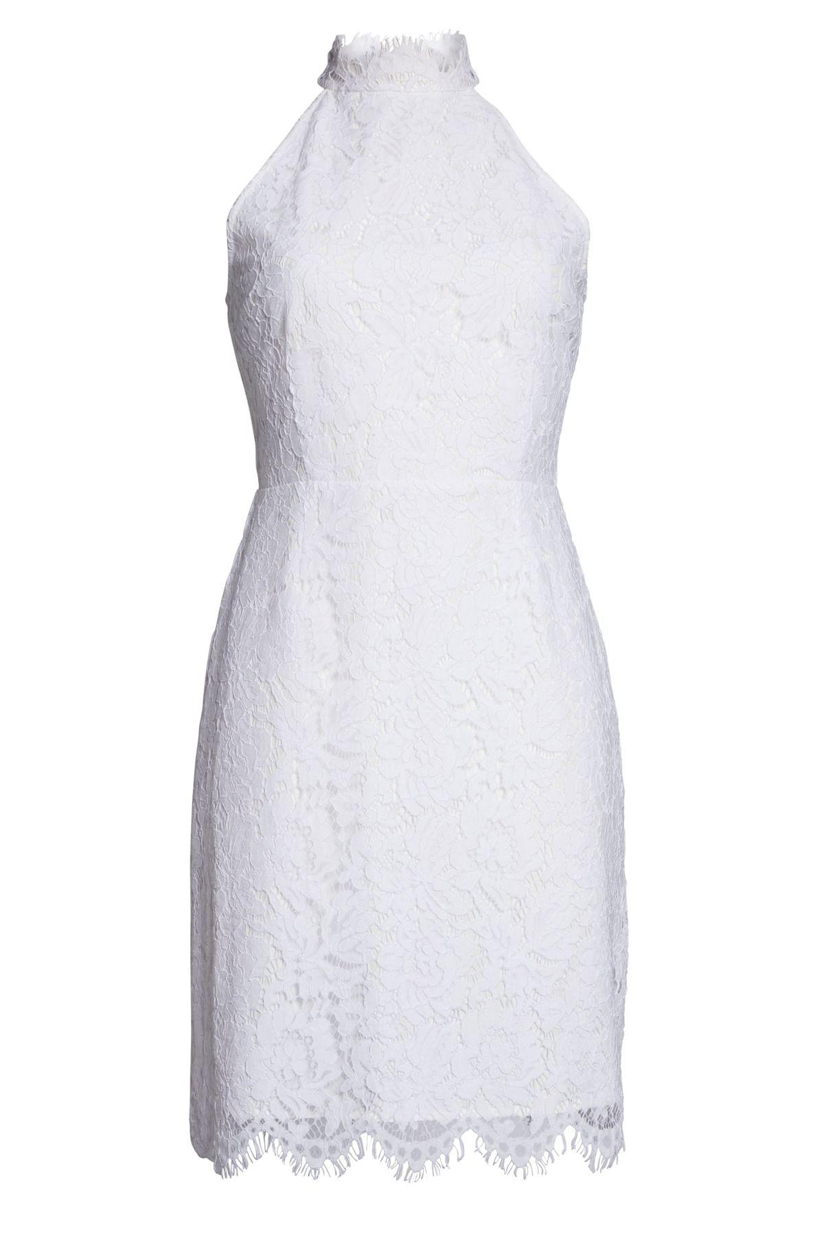 cara high neck lace cocktail dress