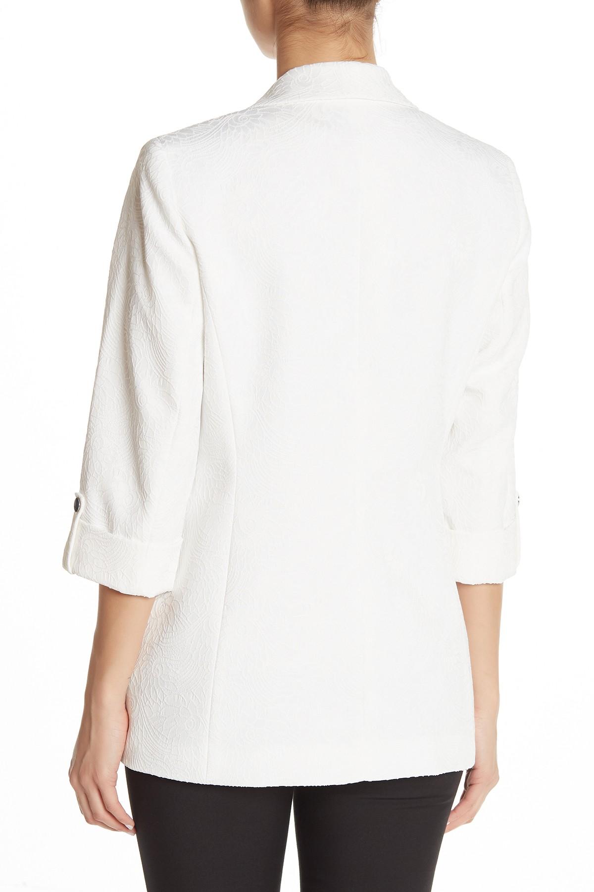 Kasper Synthetic Shawl Collar Roll Tab Jacquard Jacket in White - Lyst