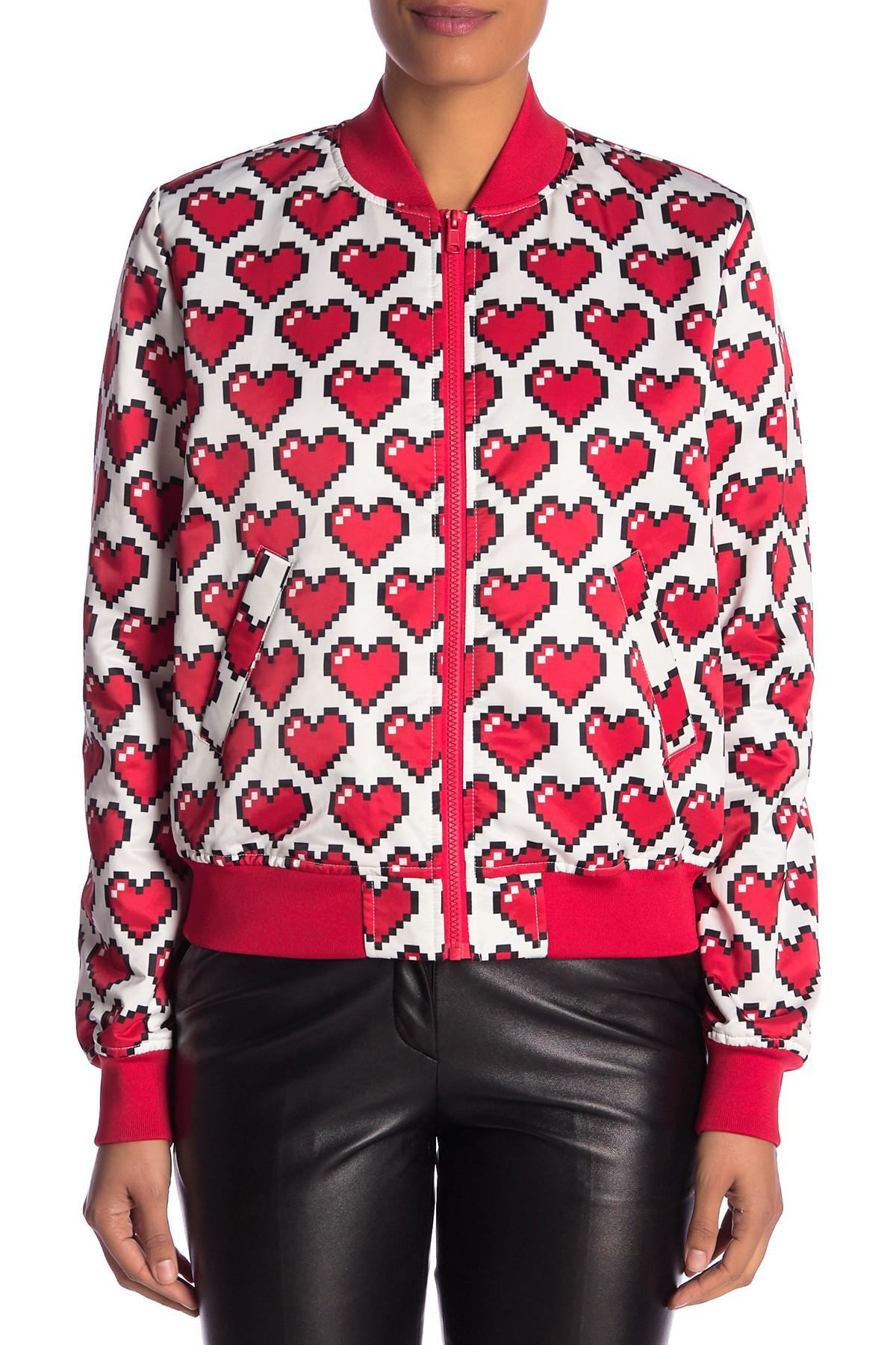 Love Moschino Synthetic Allover Heart Print Bomber Jacket in Red White ...