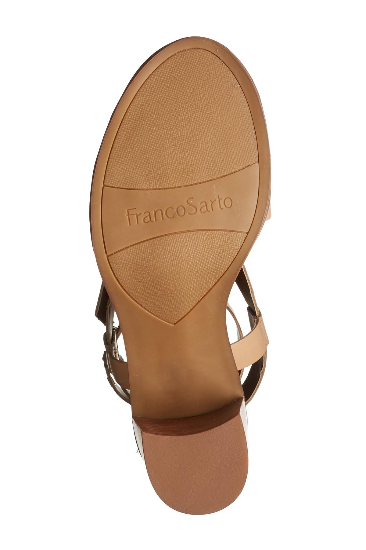 Franco Sarto Leather Halina Strappy Block Heel Sandal in Nude (Brown) - Lyst