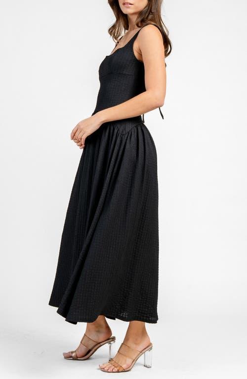 Beivy Square Neck Drop Waist Knit Maxi Dress in Black
