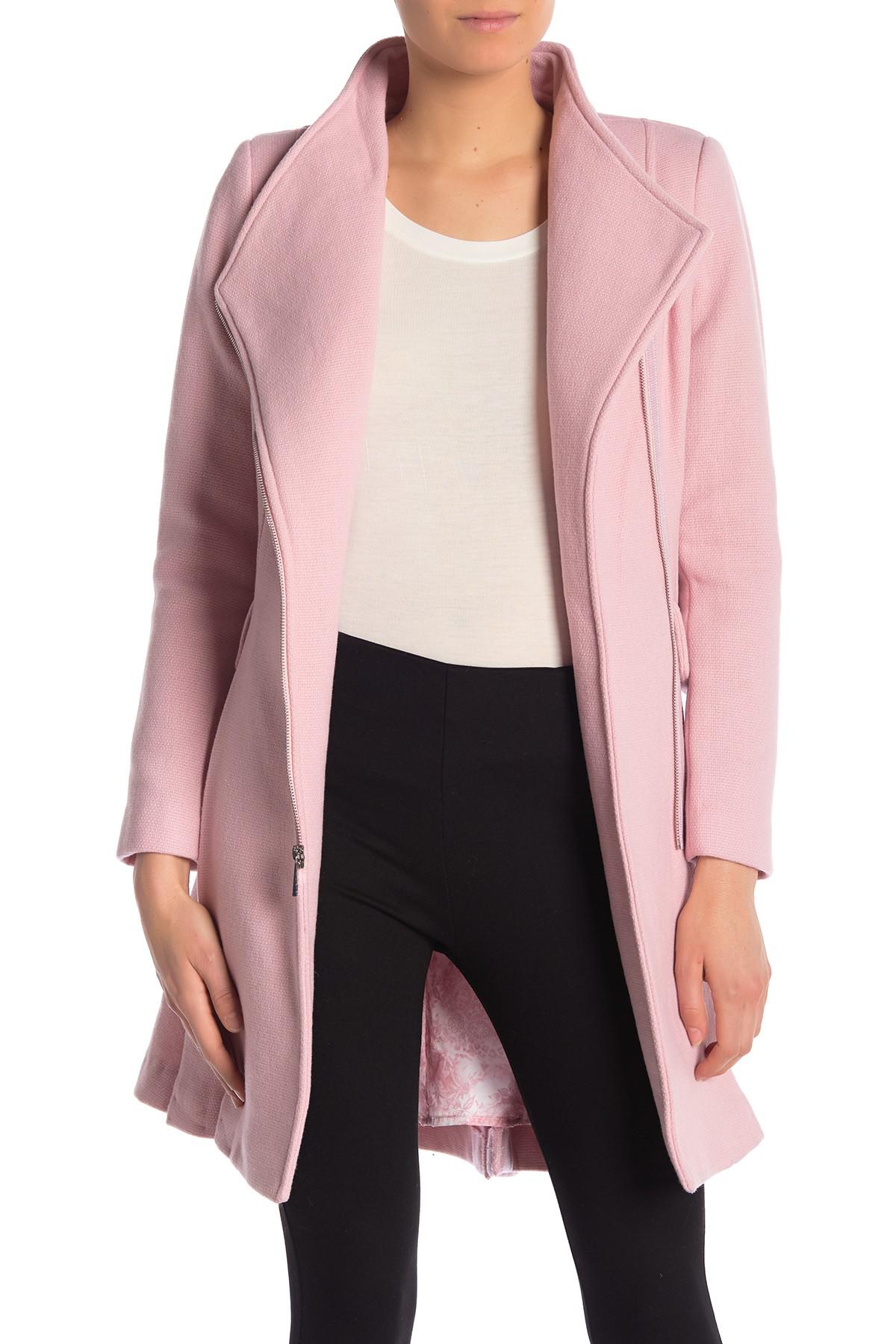 Guess Textured Wool Blend Skirted Walker Coat in Rose (Pink) - Lyst