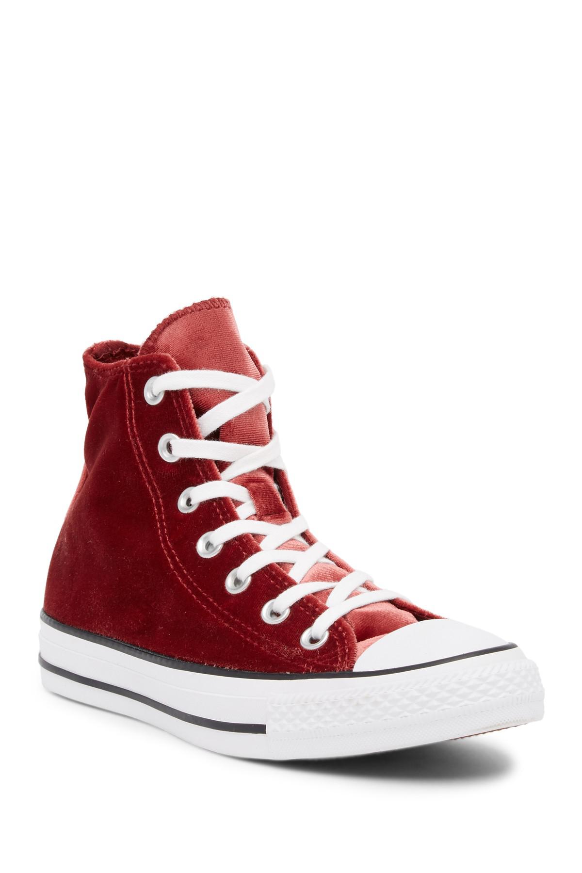 Dial Wording puzzle Converse Chuck Taylor All Star Velvet Hi Sneaker in Red | Lyst