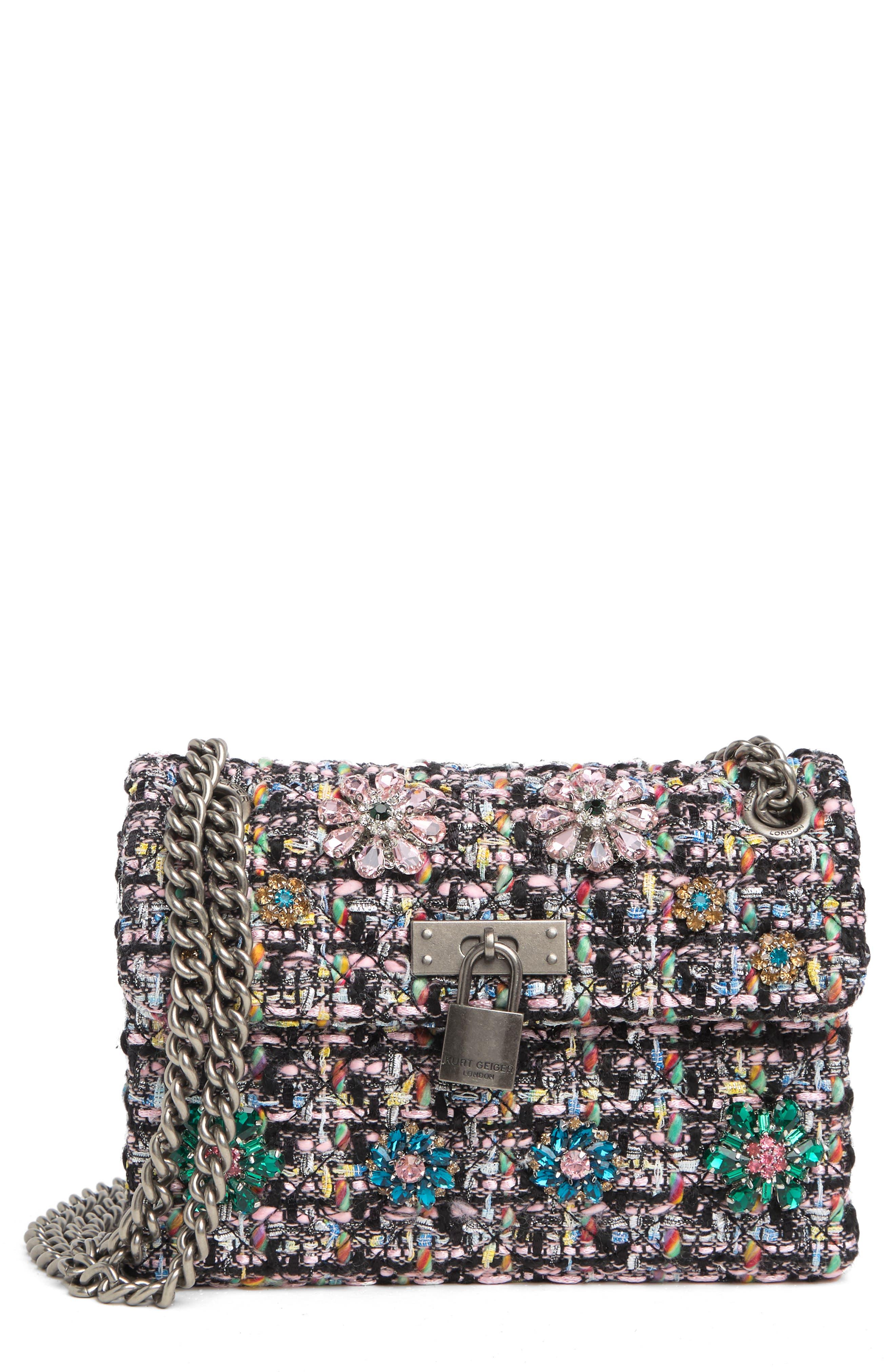 Kurt Geiger Mini Brixton Lock Tweed Shoulder Bag In Black Multi At