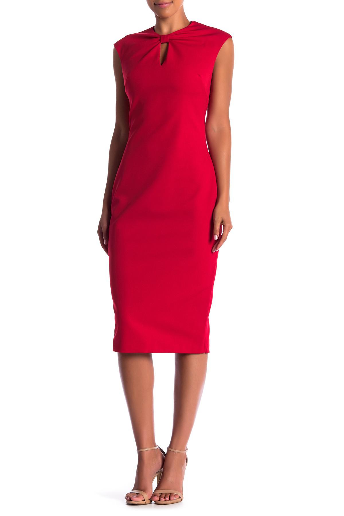 Ted Baker Bow Jewel Neck Dress in Red | Lyst