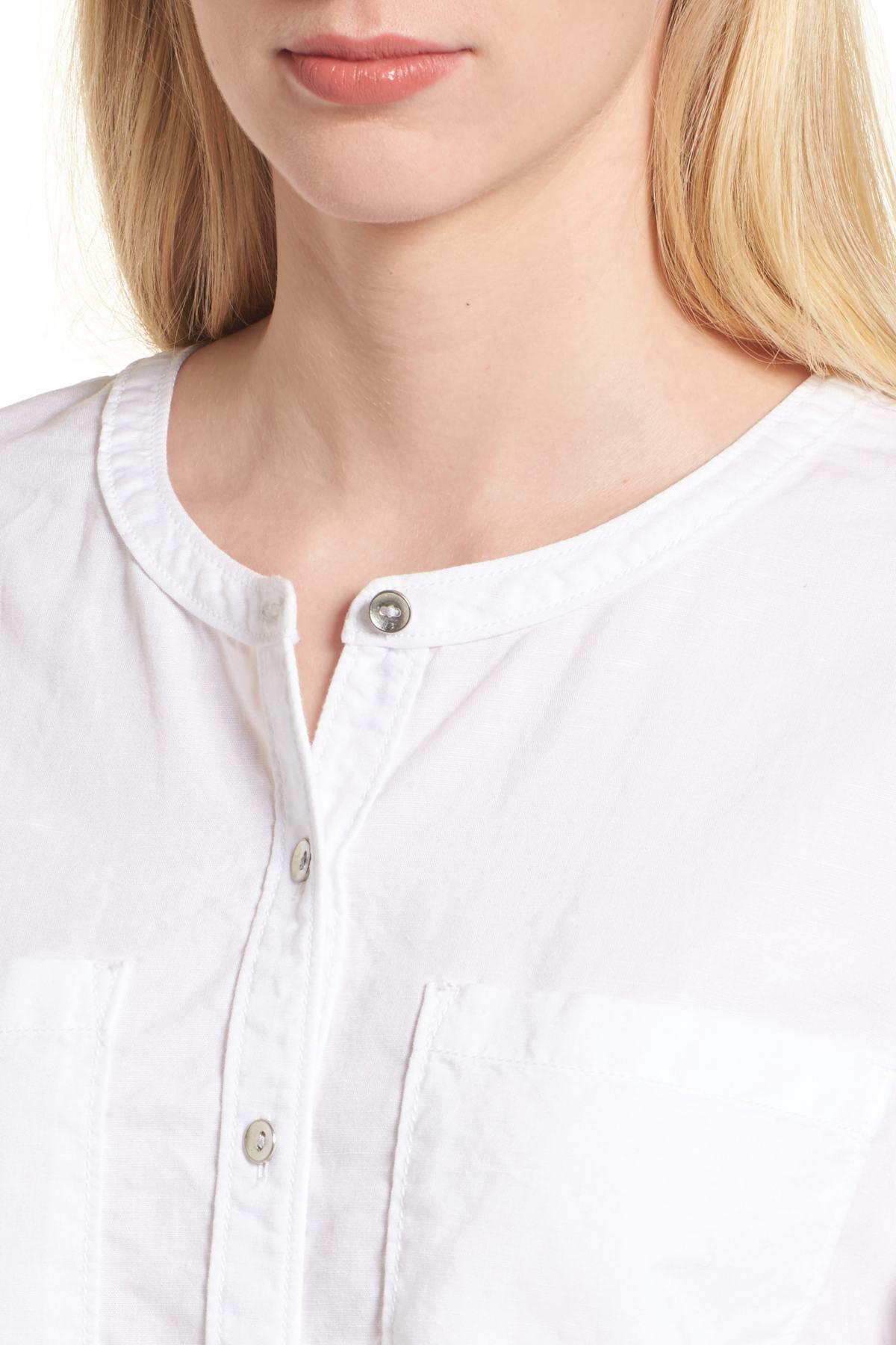 Caslon Linen (r) Long Sleeve Top (regular & Petite) in White - Lyst