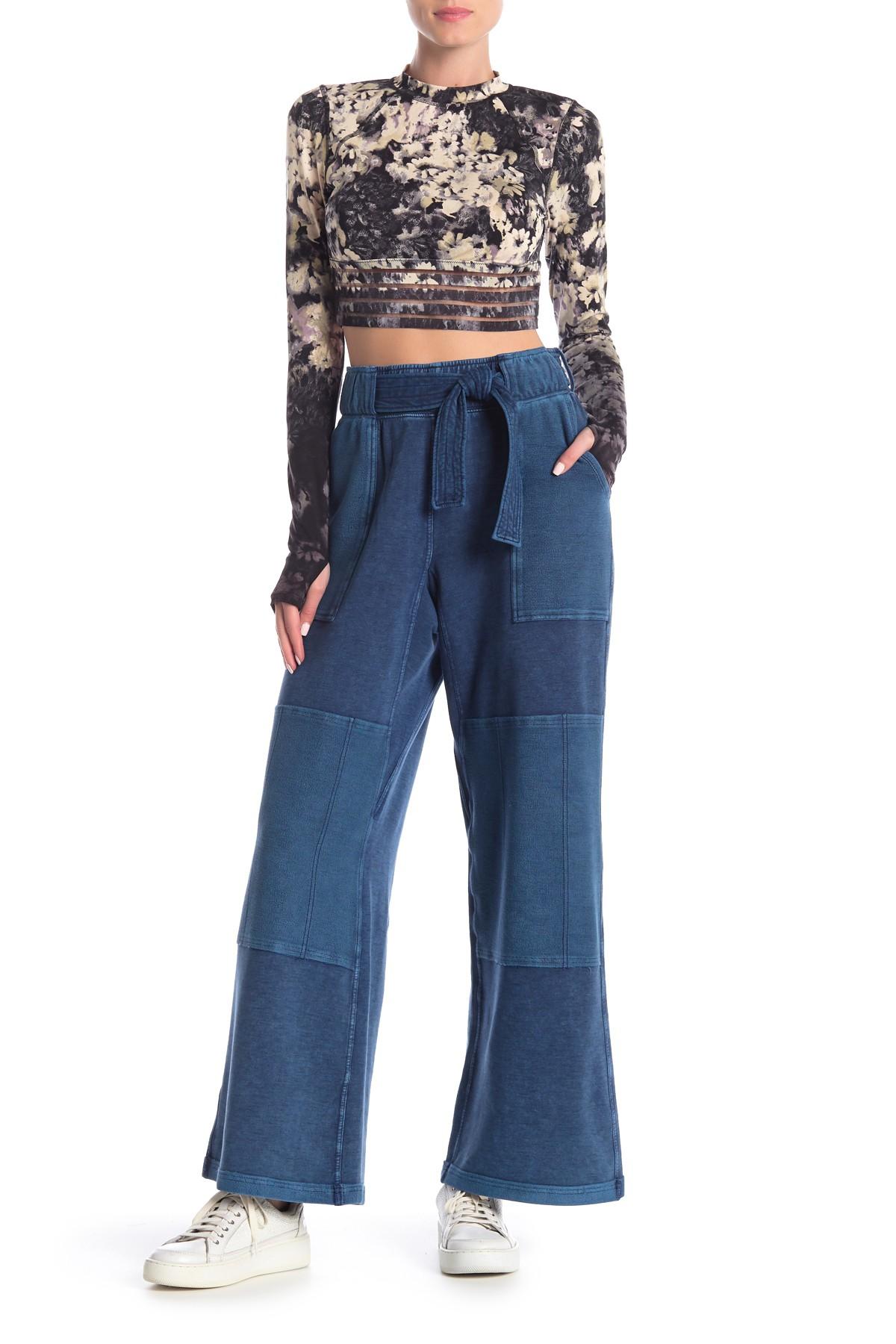 Free People Cotton Knock Out Wide Leg Sweatpants in Navy (Blue) - Lyst