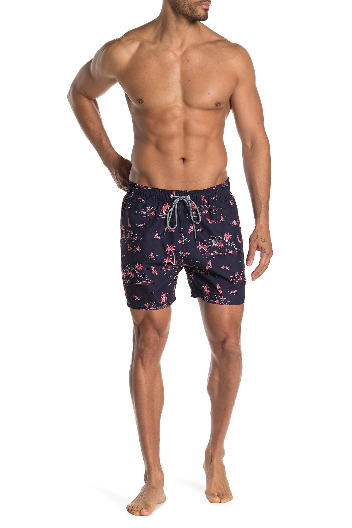 Ted Baker Synthetic Island Print Swim Shorts In Navy (blue) For Men - Lyst