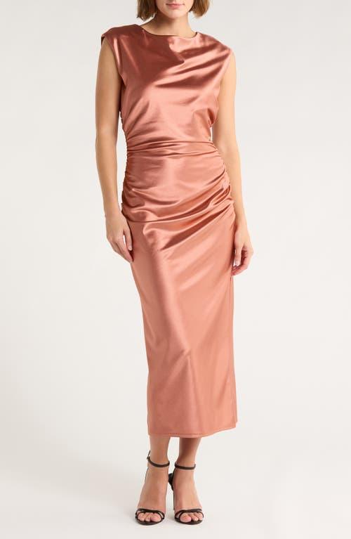 Chelsea28 Ruched Cap Sleeve Satin Midi Dress | Lyst