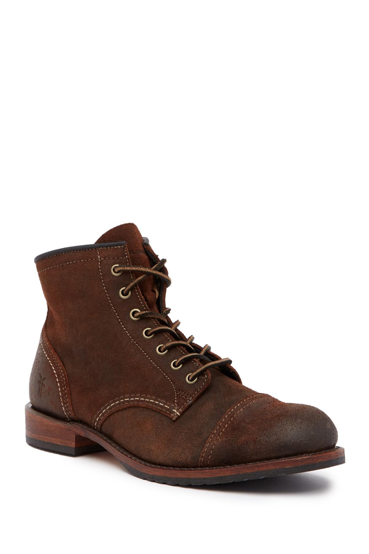 Frye Leather Logan Cap Toe Boot in Dark Brown (Brown) for Men Lyst