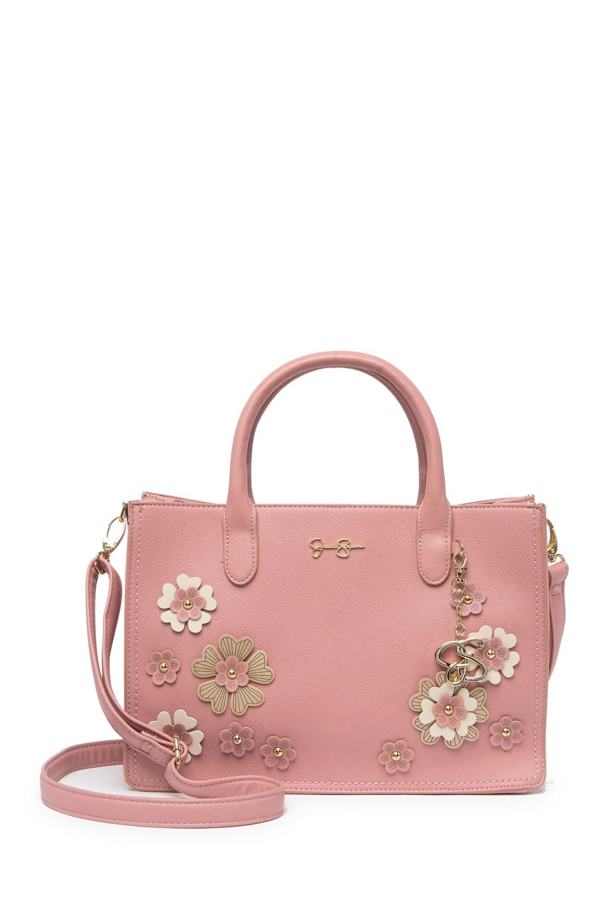Jessica Simpson Rosalie Floral Applique Satchel Bag in Pink