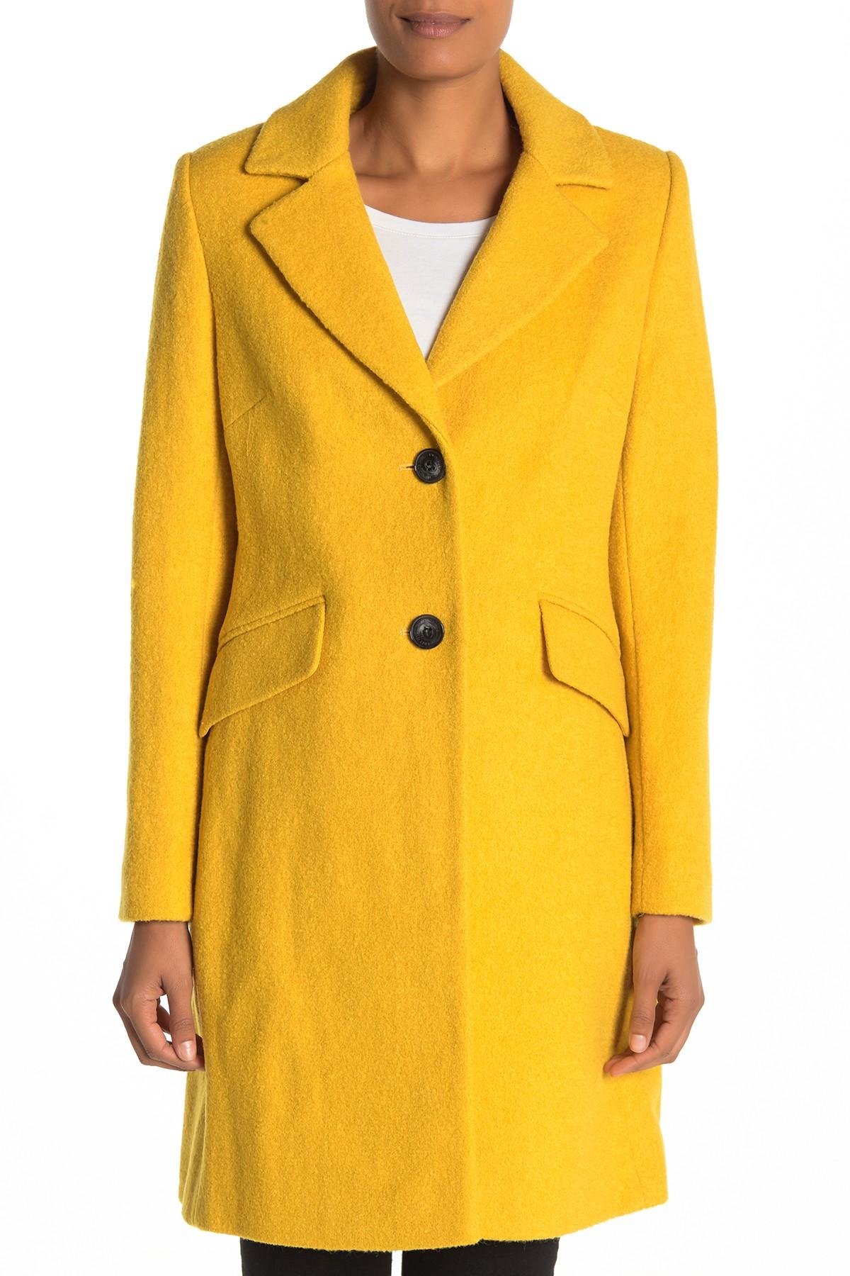 Sam Edelman Synthetic Boucle Notch Lapel Coat in Marigold (Yellow) | Lyst