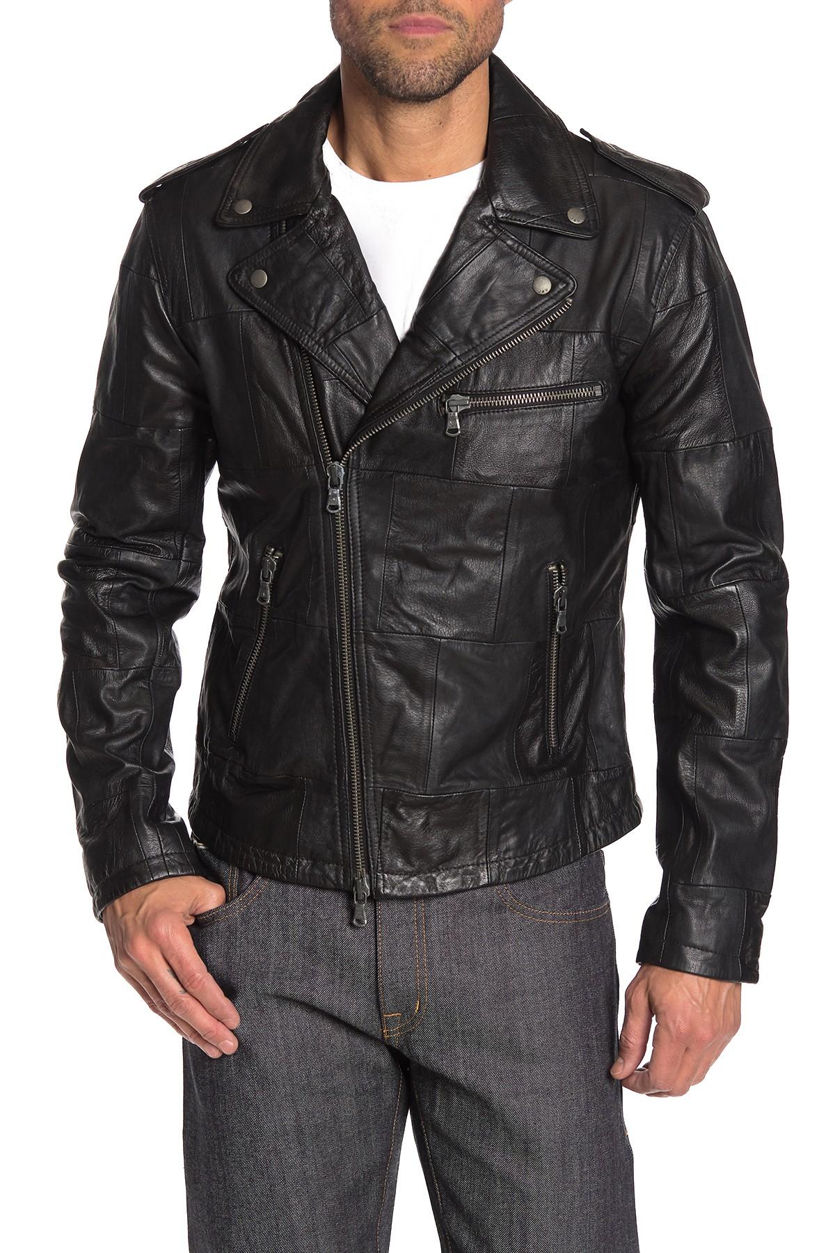 John Varvatos Patchwork Leather Moto Jacket in Black for Men - Lyst