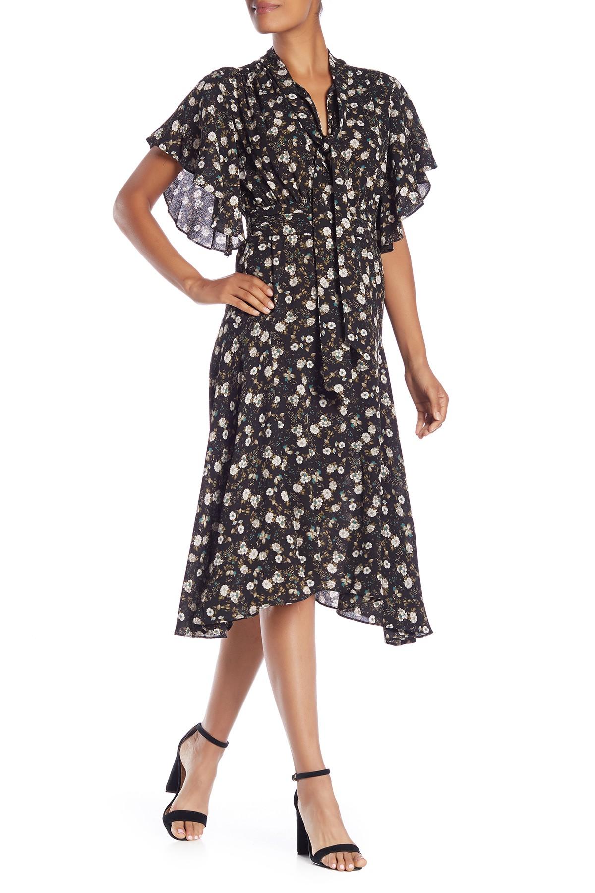 max studio flutter sleeve floral midi dress