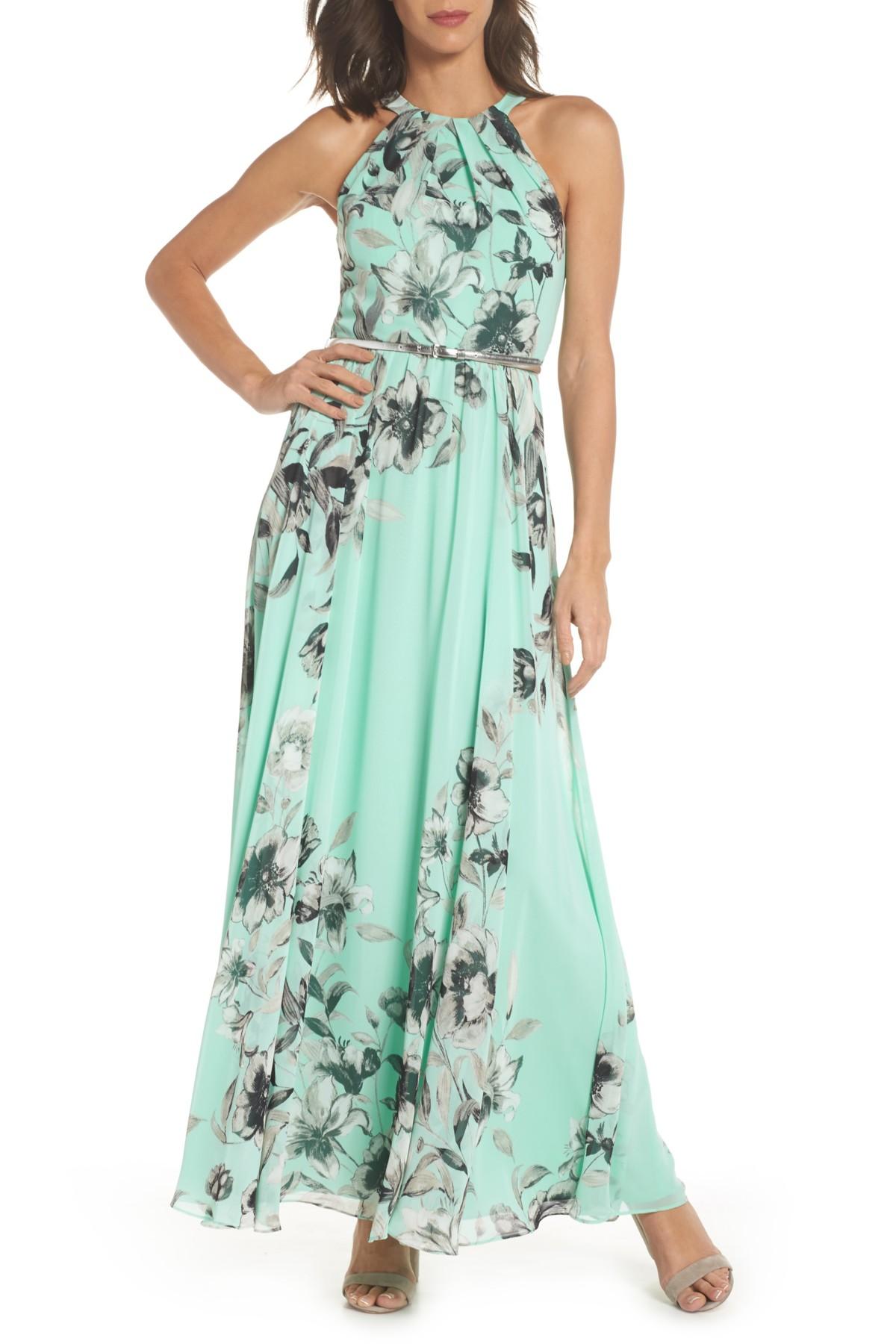 Eliza J Floral-Print Chiffon Maxi Dress in Mint (Pink) - Lyst