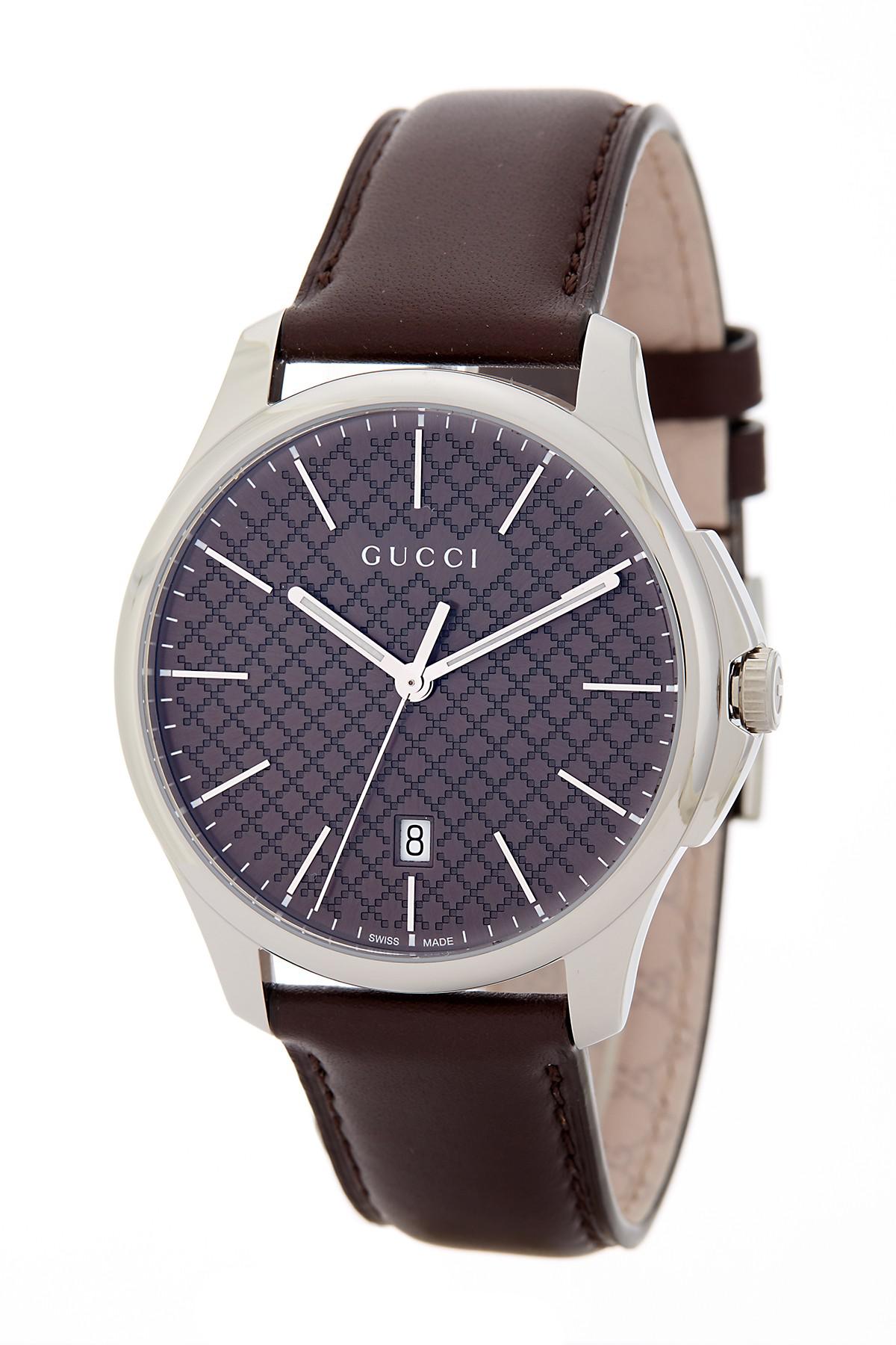 Gucci Men&#39;s G-timeless Leather Strap Watch in Brown for Men - Lyst