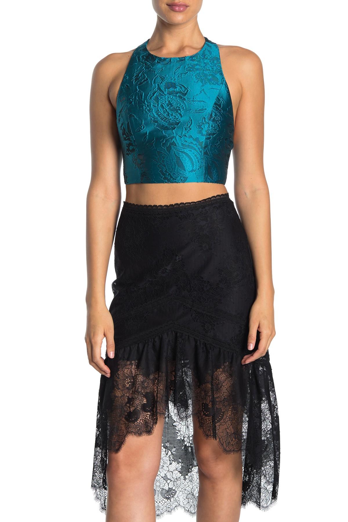 Alice + Olivia Satin Tru Racerback Floral Crop Tank in Teal (Blue) - Lyst