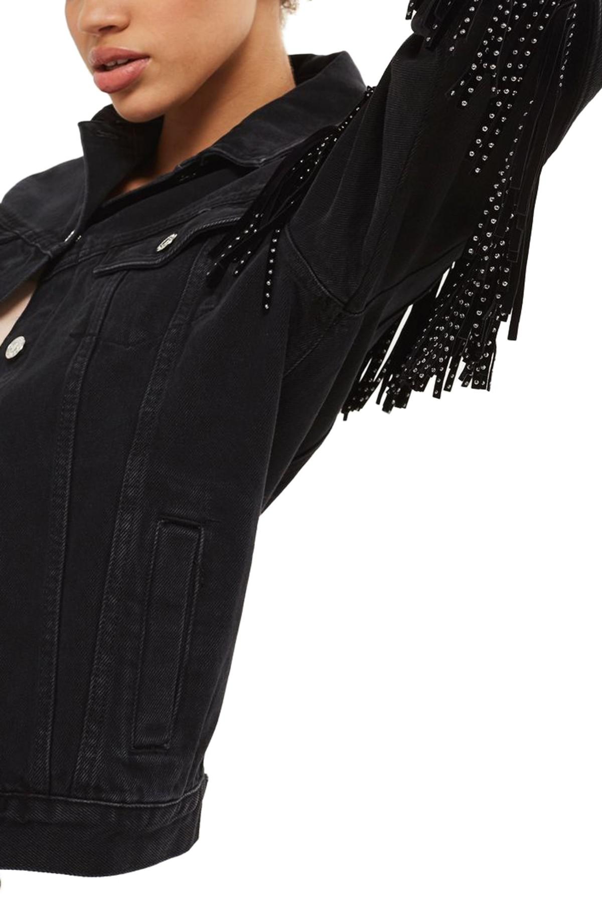 black fringe denim jacket