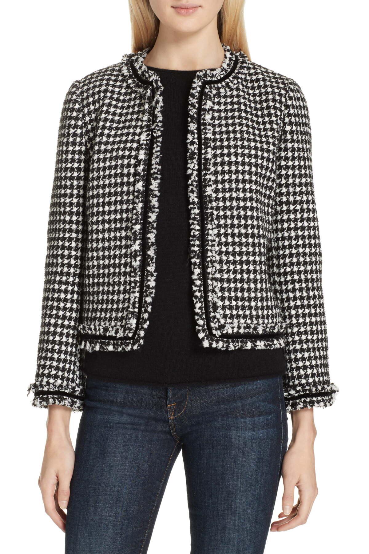 Kate Spade Houndstooth Tweed Jacket in Black/Cream (Black) Lyst