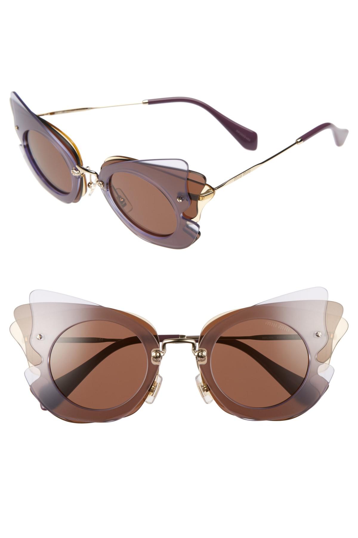 Download Miu Miu 63mm Layered Butterfly Sunglasses In Brown Lyst