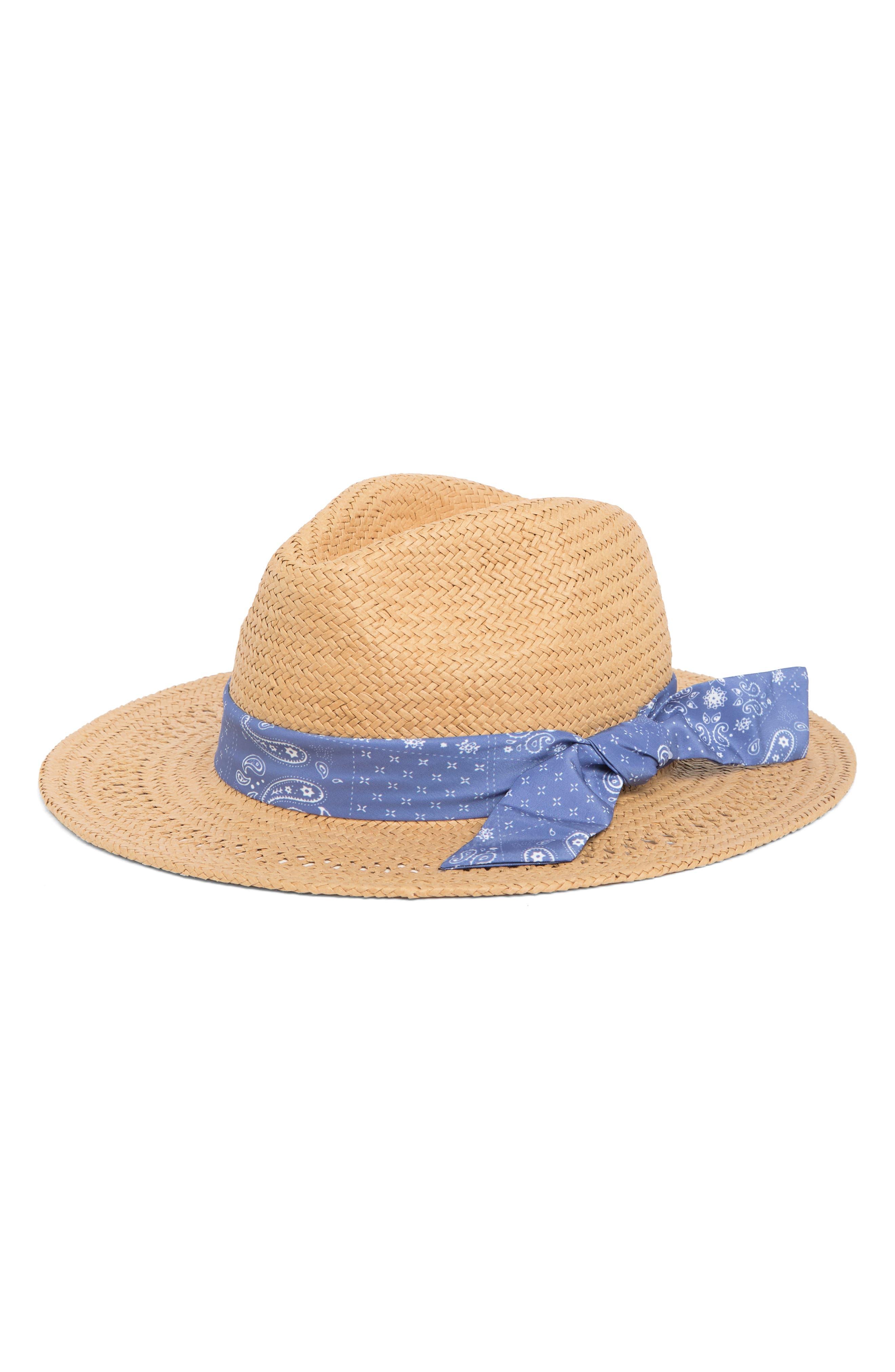 Steve Madden Lee Woven Straw Panama Hat in Blue | Lyst