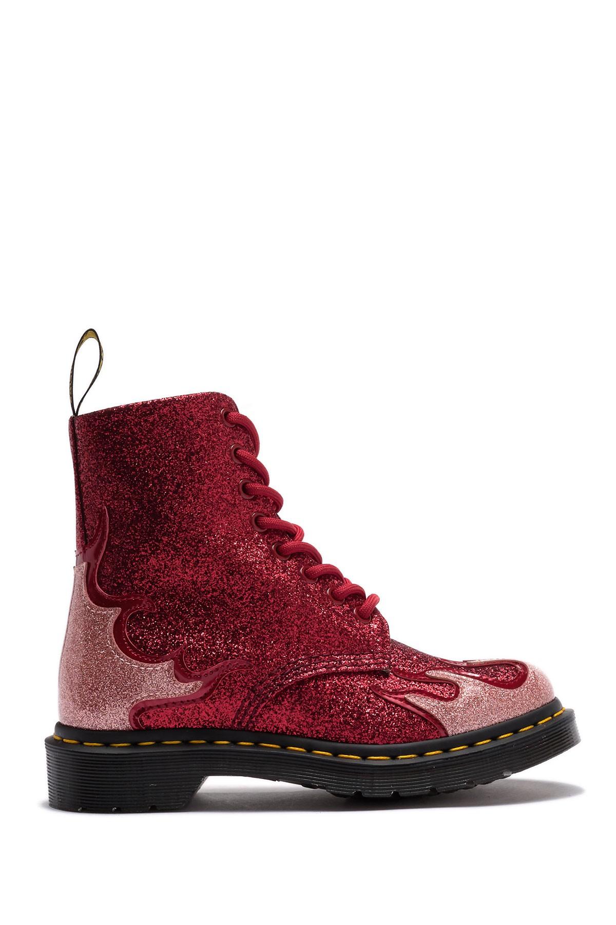 Dr. Martens Synthetic 1460 Pascal Flame Glitter Boot in Pink Red r (Red) Lyst