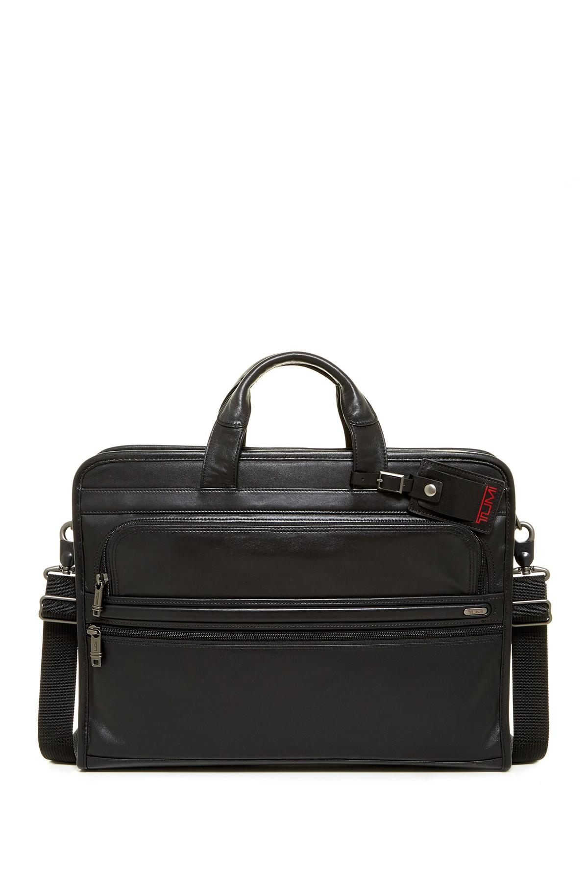 tumi black leather briefcase