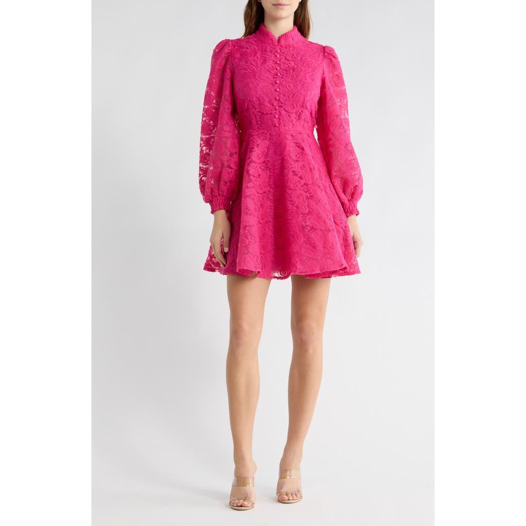 Love By Design Amber Long Sleeve Lace Fit & Flare Dress in Pink | Lyst