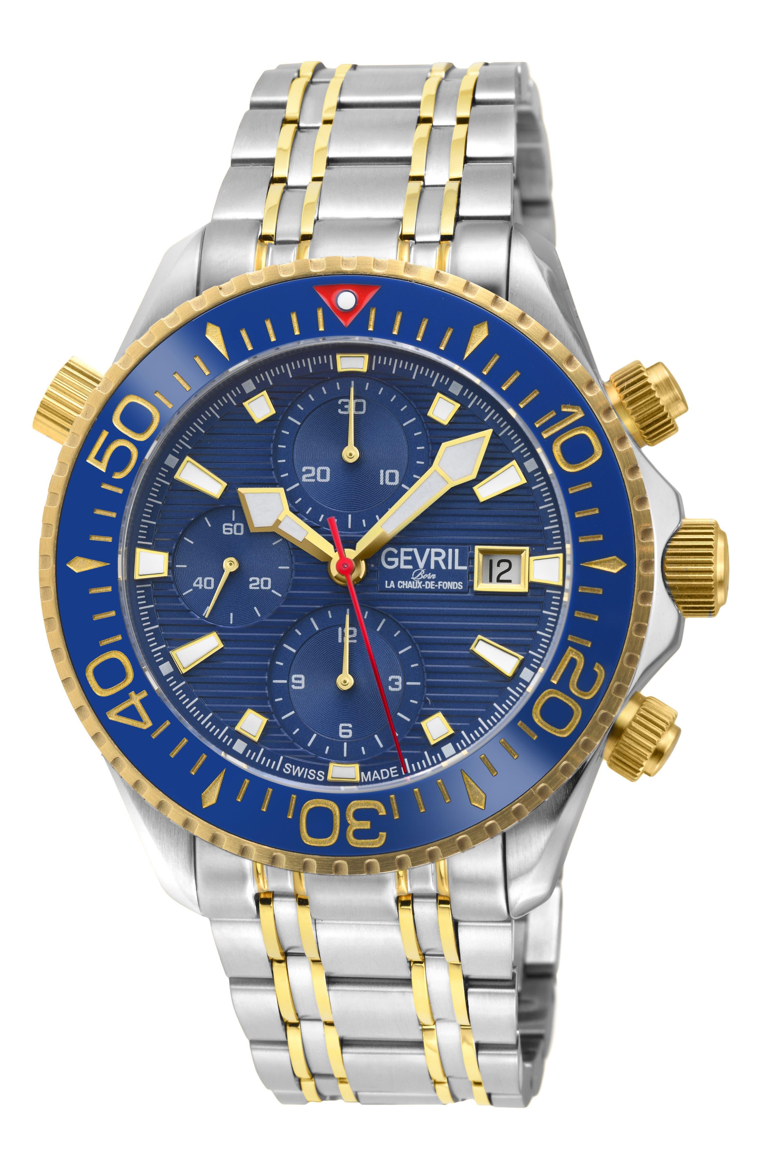 Gevril Hudson Yards Twotone Swiss Automatic Chronograph Bracelet Watch in Blue for Men Lyst
