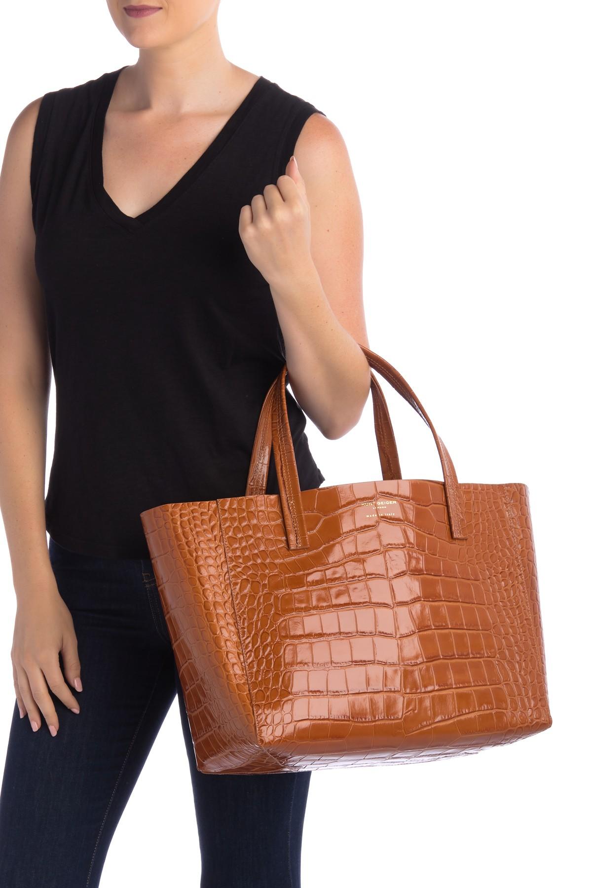 kurt geiger london violet croc embossed leather tote