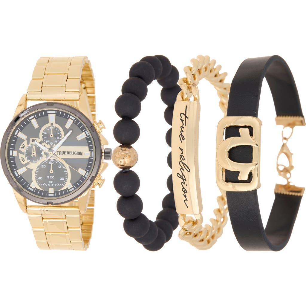 TRUE RELIGION 4-Piece Round Chronograph Watch & Bracelet Set in
