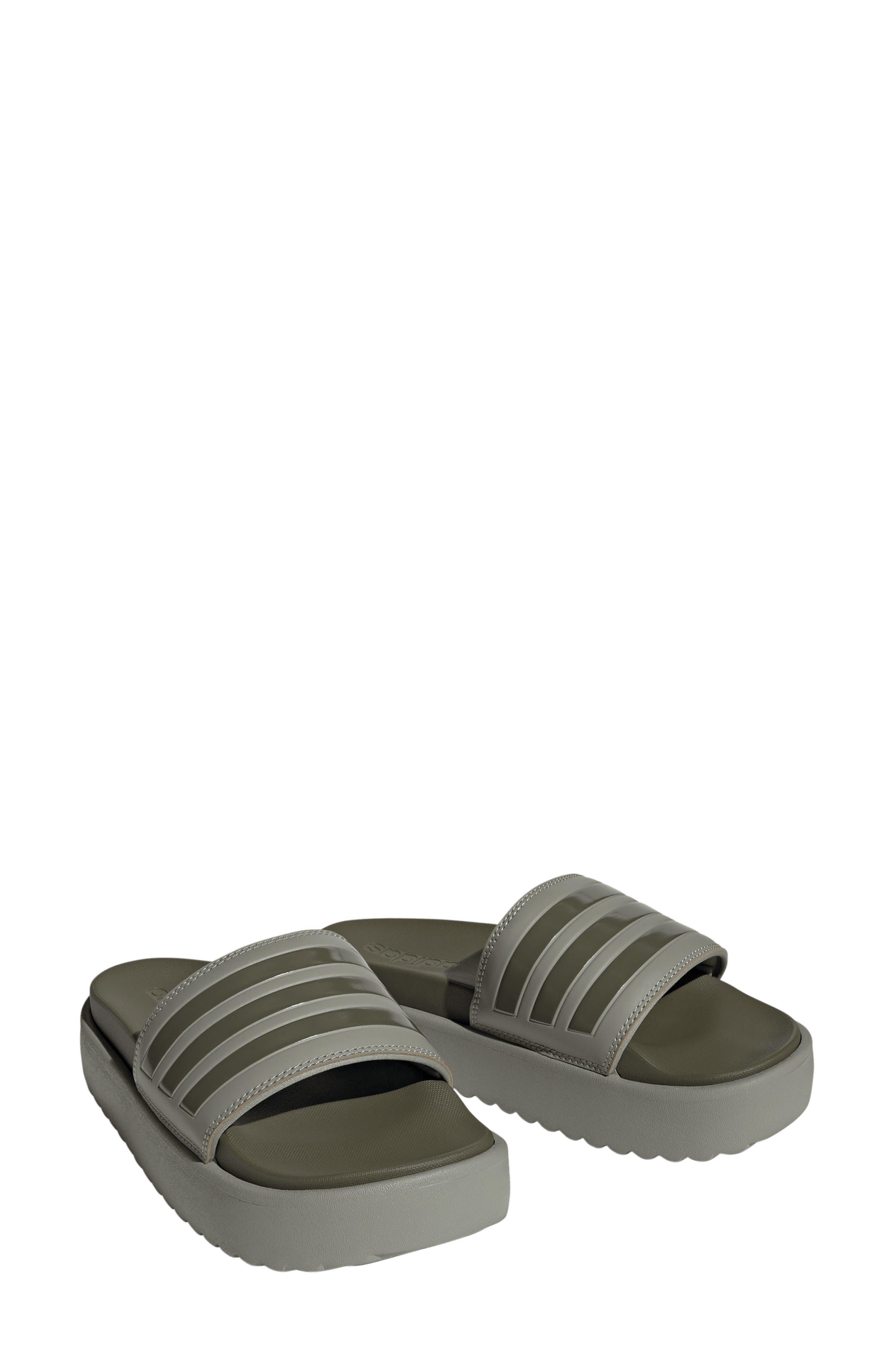 adidas Adilette Platform Sandal In Silver /olive/silver Pebble At Nordstrom  Rack in Green | Lyst