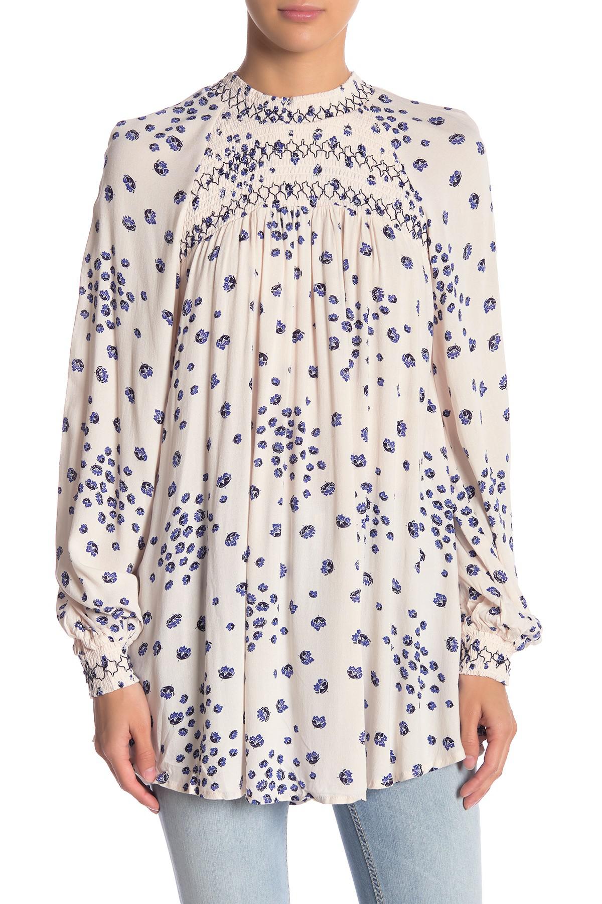 free people flowers in her hair smock detail tunic top