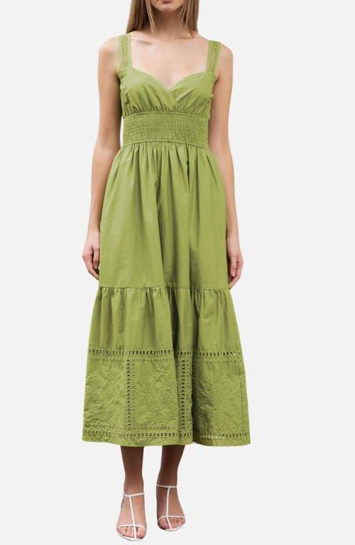 green emerald velvet dress Moon River Women's Sleeveless Back tie Shirred Tiered Eyelet midi Dress,  sage, M at Amazon Women's Clothing store