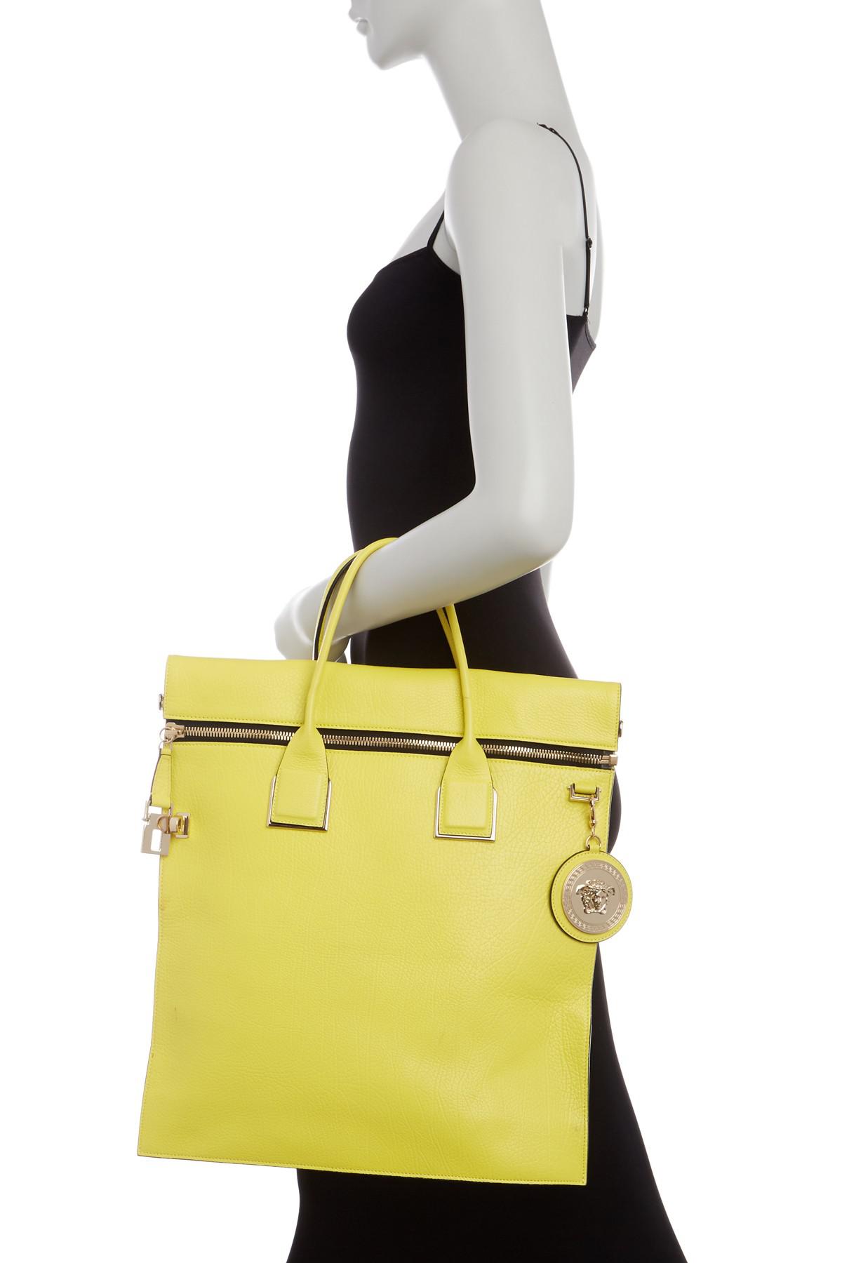Versace Borsa Vitello Leather Satchel Bag in Yellow - Lyst