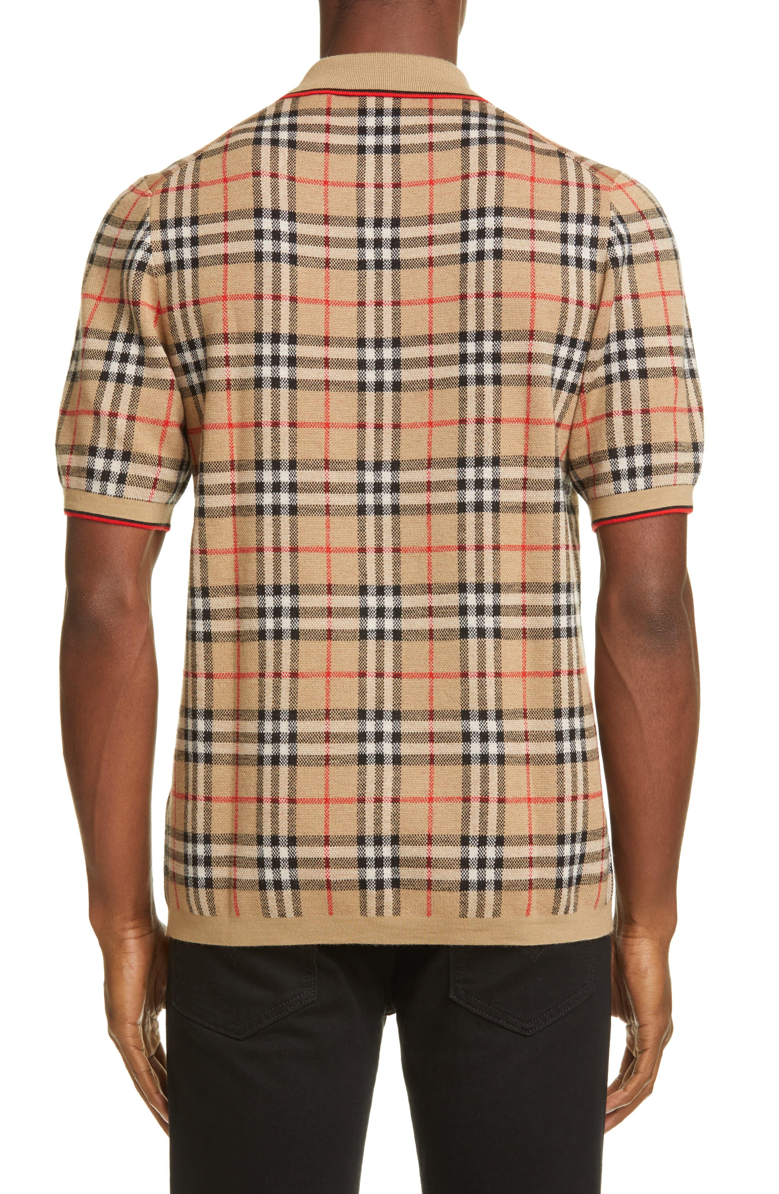 Burberry Vintage Check Merino Wool Polo Shirt in Natural for Men | Lyst