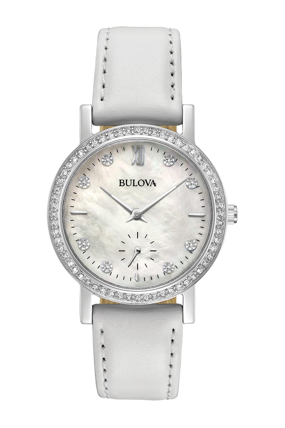 Bulova Women's Swarovski Crystal Accented Mother Of Pearl Leather Strap