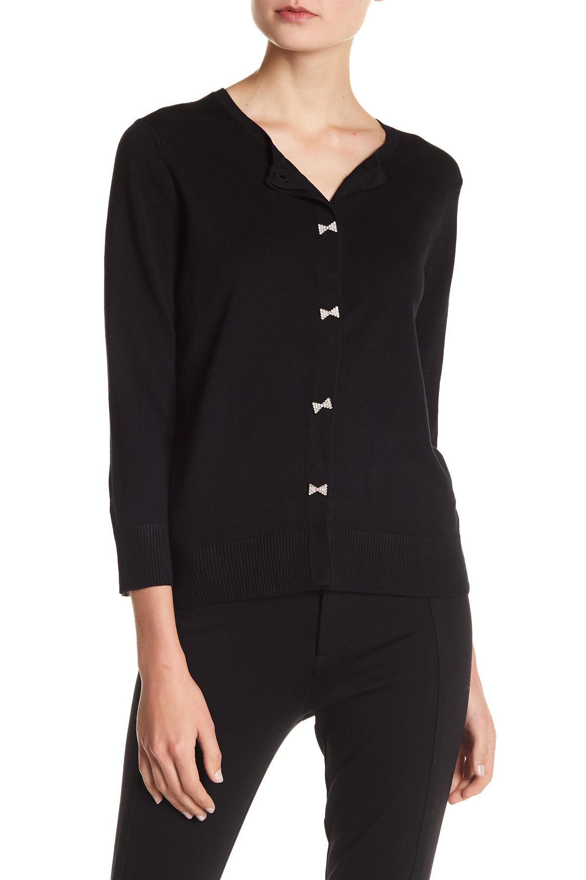 Cable & Gauge Bow Button Cardigan in Black Lyst