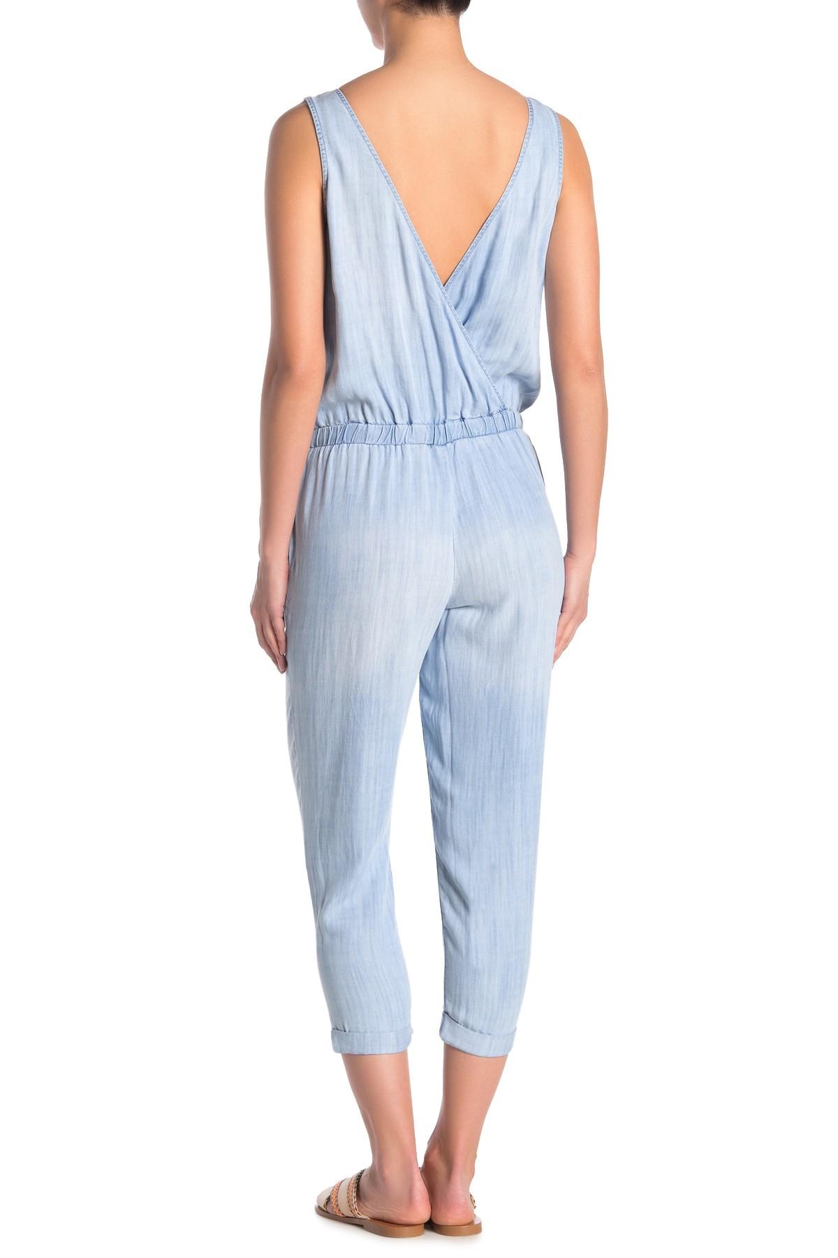 Cloth & Stone Deep Surplice Back Chambray Jumpsuit in Blue | Lyst