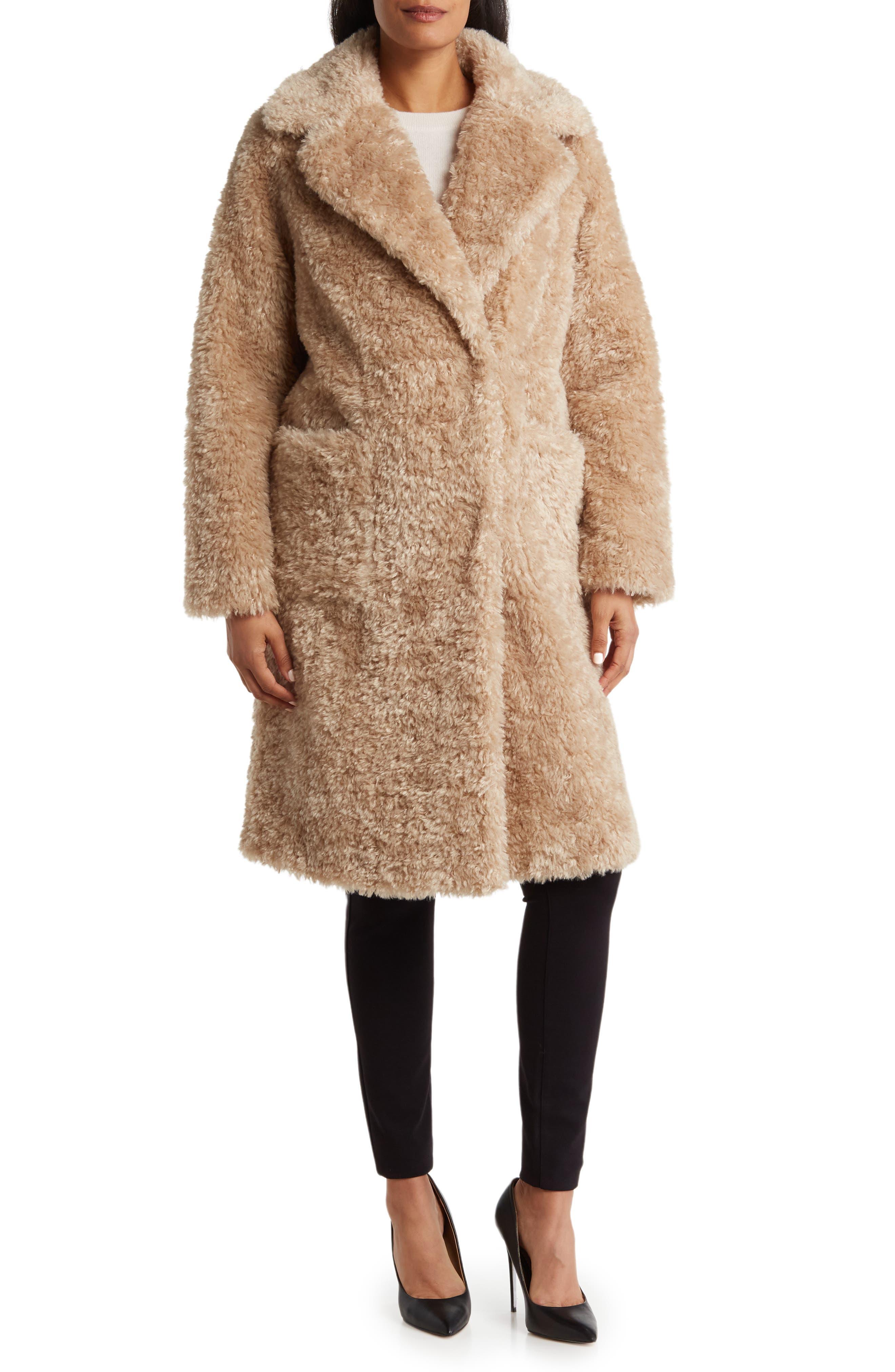 Donna Karan Faux Fur Coat in Natural